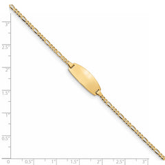 14k Polished Solid Chain/Solid Plate Figaro Link Oval 18.5x7.5mm Plate 6 inch Baby/Child ID Bracelet