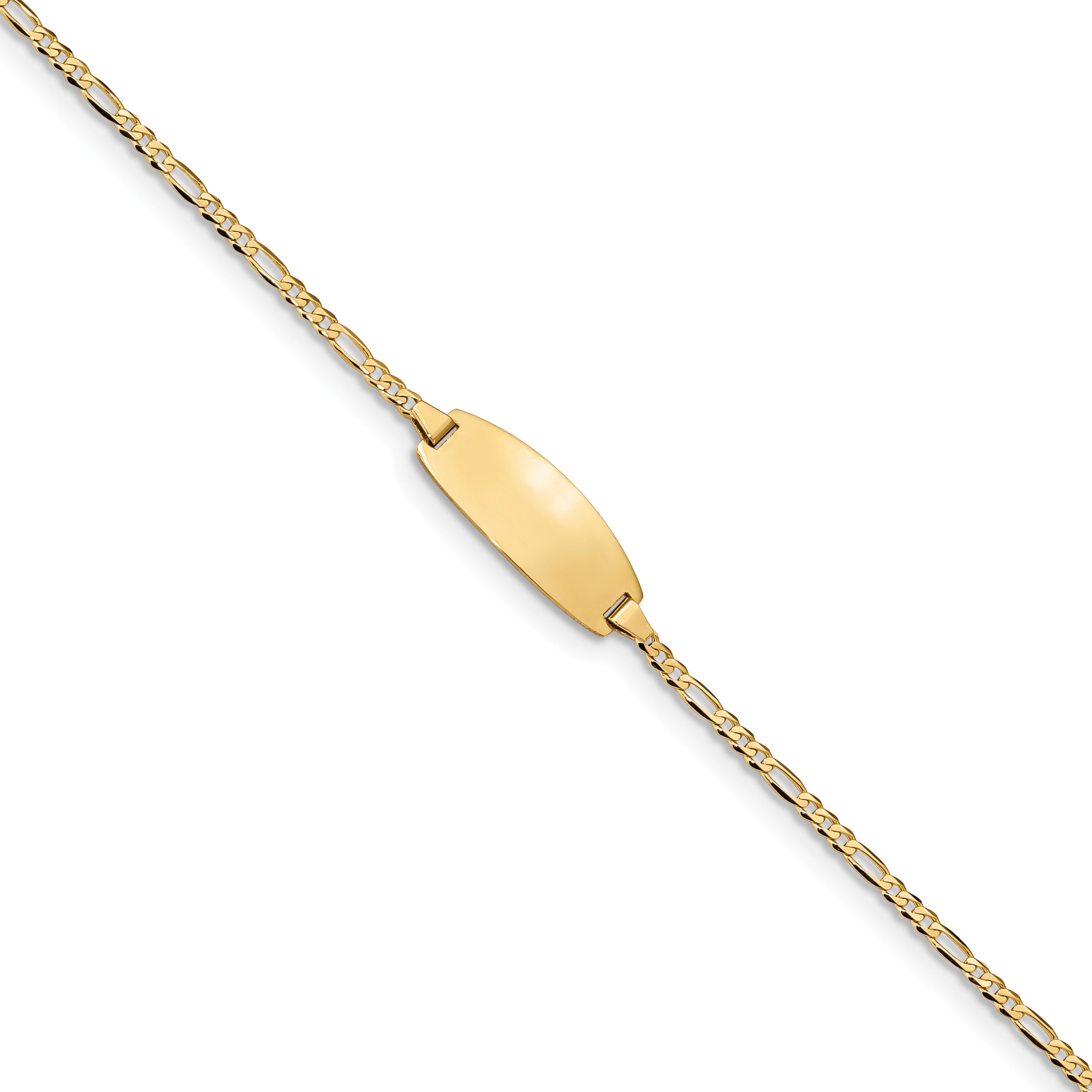 14k Polished Solid Chain/Solid Plate Figaro Link Oval 18x7.5mm Plate 7 inch ID Bracelet