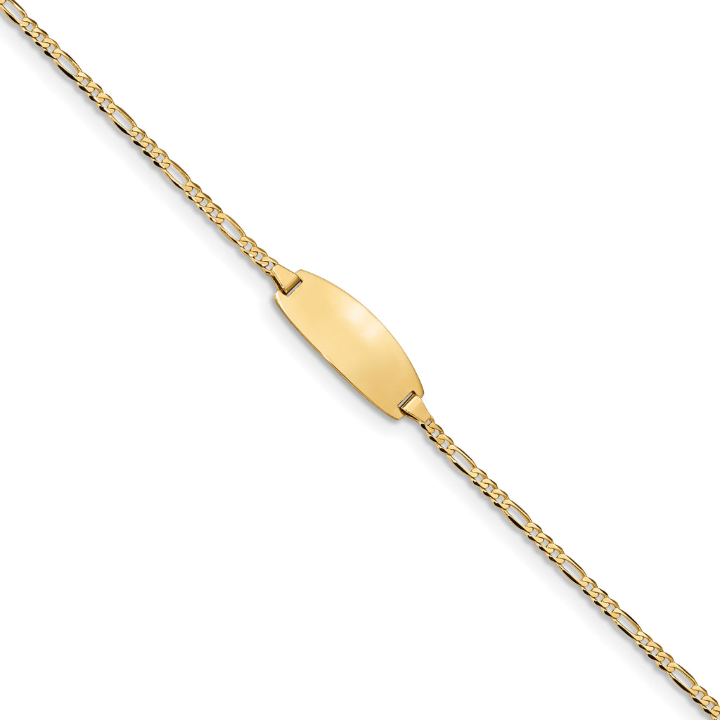 14k Polished Solid Chain/Solid Plate Figaro Link Oval 18x7.5mm Plate 7 inch ID Bracelet