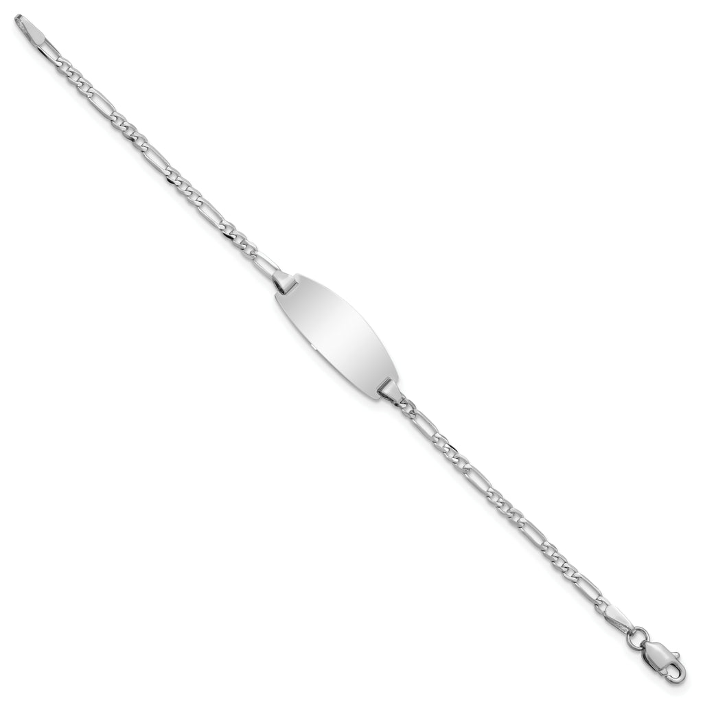14k White Gold Polished Solid Chain/Solid Plate Figaro Link Oval 18.5x7.5mm Plate 5.5 inch Baby/Child ID Bracelet