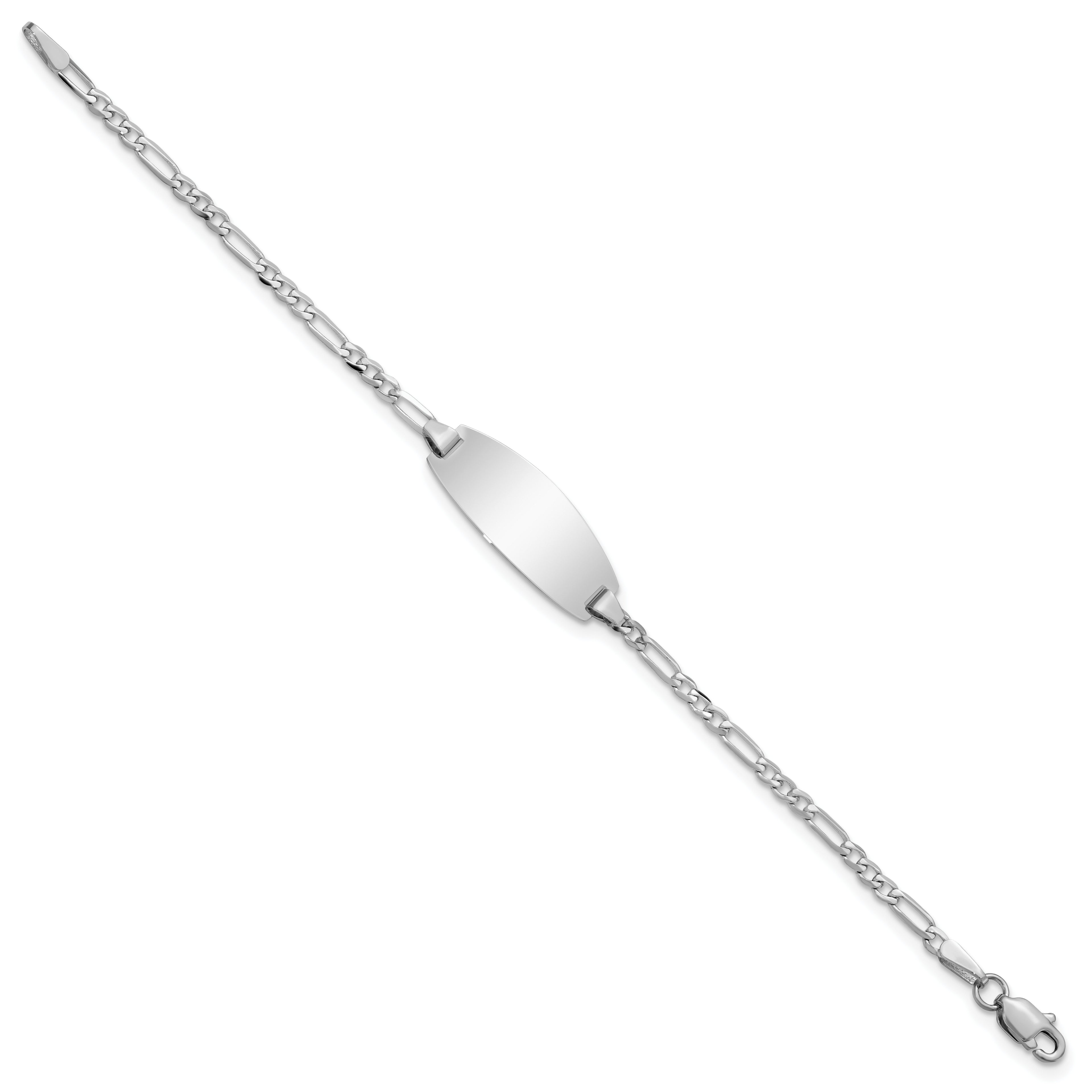14k White Gold Polished Solid Chain/Solid Plate Figaro Link Oval 18.5x7.5mm Plate 5.5 inch Baby/Child ID Bracelet