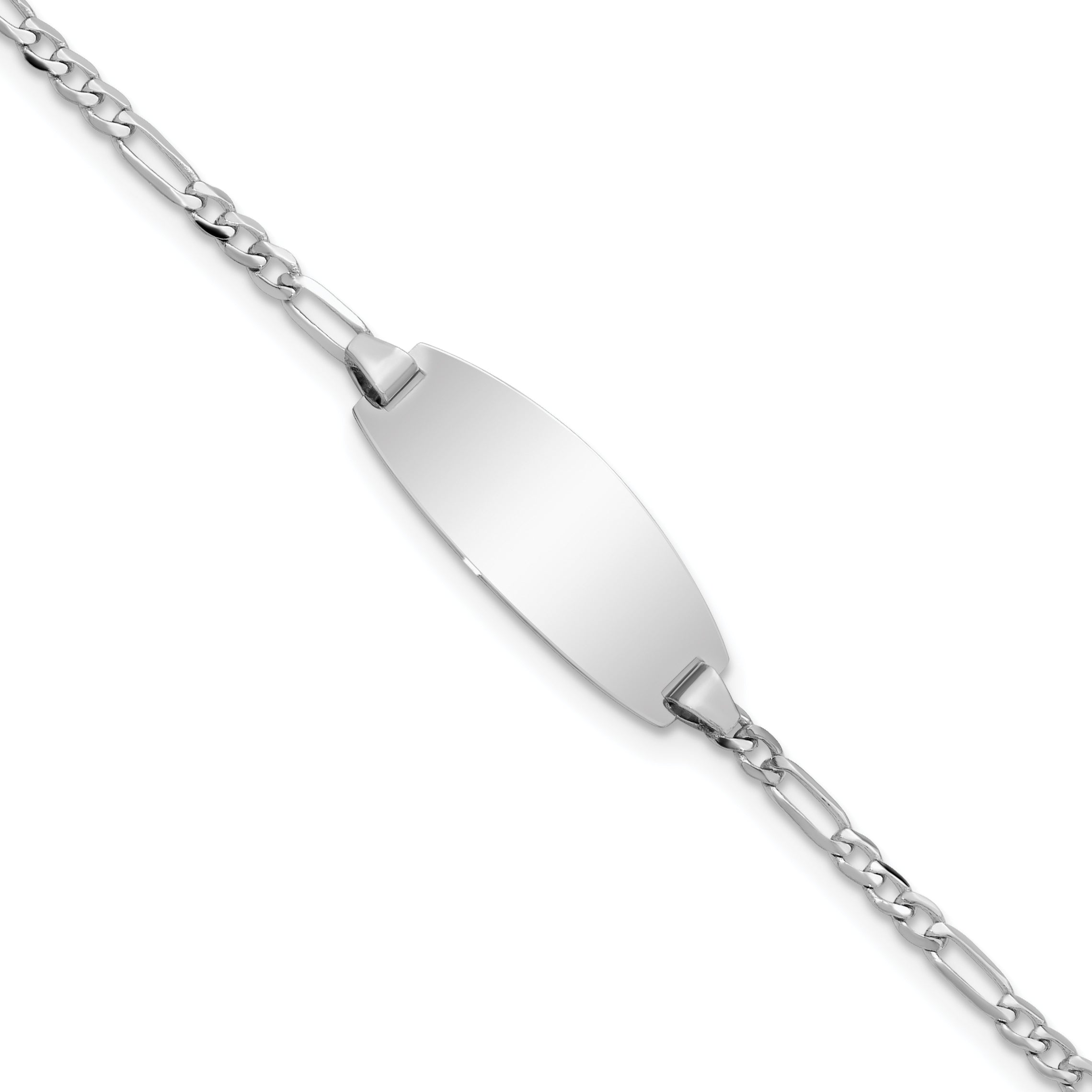 14k White Gold Polished Solid Chain/Solid Plate Figaro Link Oval 18.5x7.5mm Plate 5.5 inch Baby/Child ID Bracelet Main image