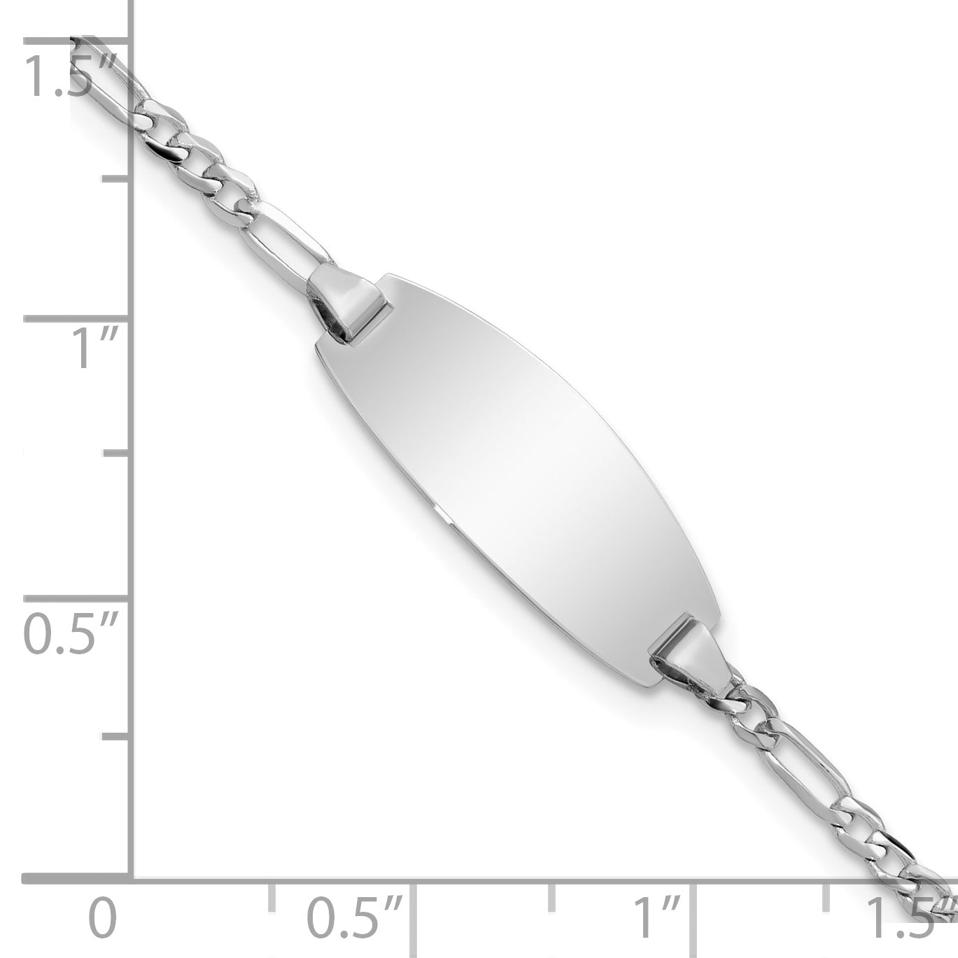 14k White Gold Polished Solid Chain/Solid Plate Figaro Link Oval 18x7.5mm Plate 7 inch ID Bracelet