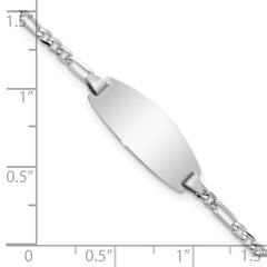 14k White Gold Polished Solid Chain/Solid Plate Figaro Link Oval 18x7.5mm Plate 7 inch ID Bracelet