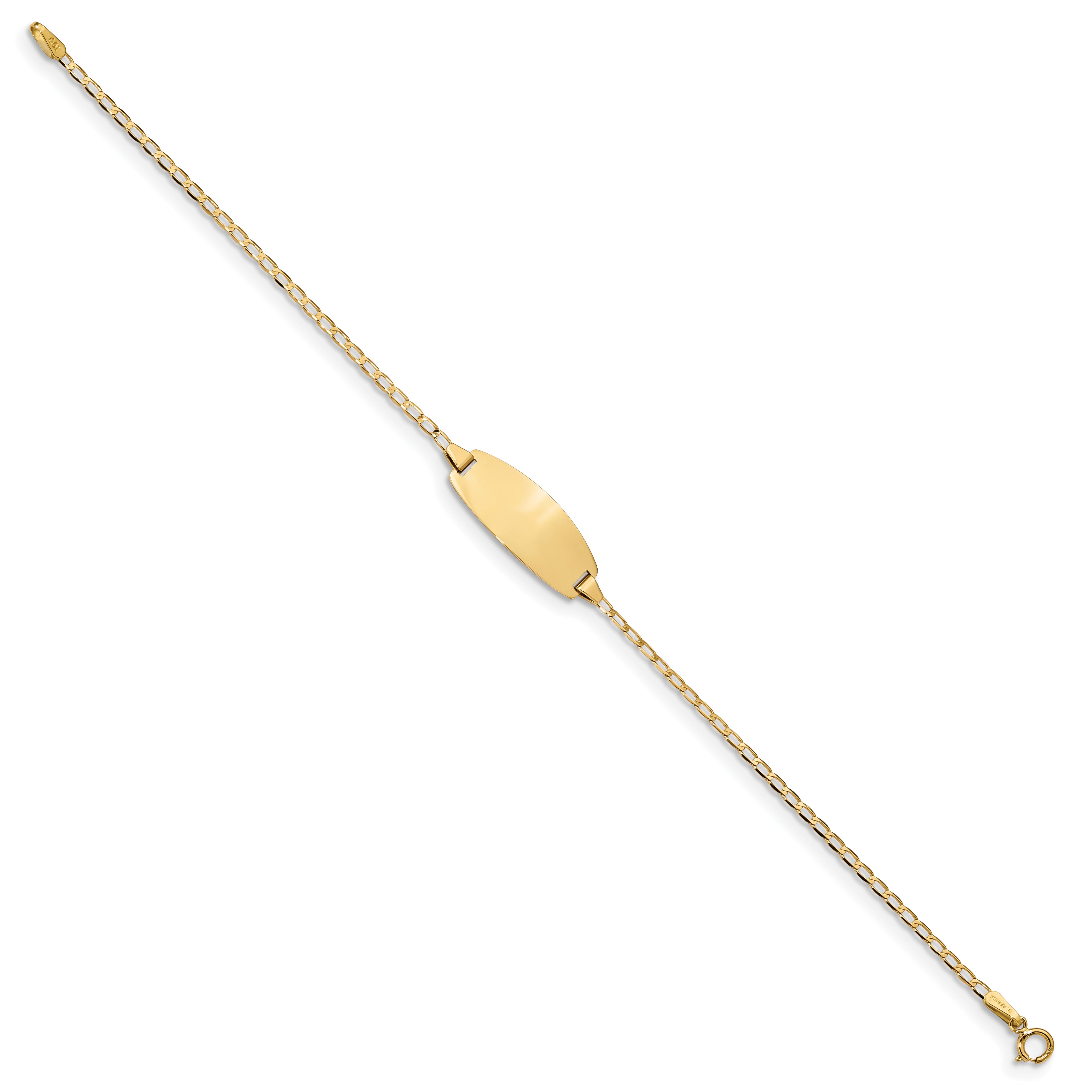 14k Polished Solid Chain/Solid Plate Curb Link Oval 18.5x8.5mm Plate 7 inch ID Bracelet