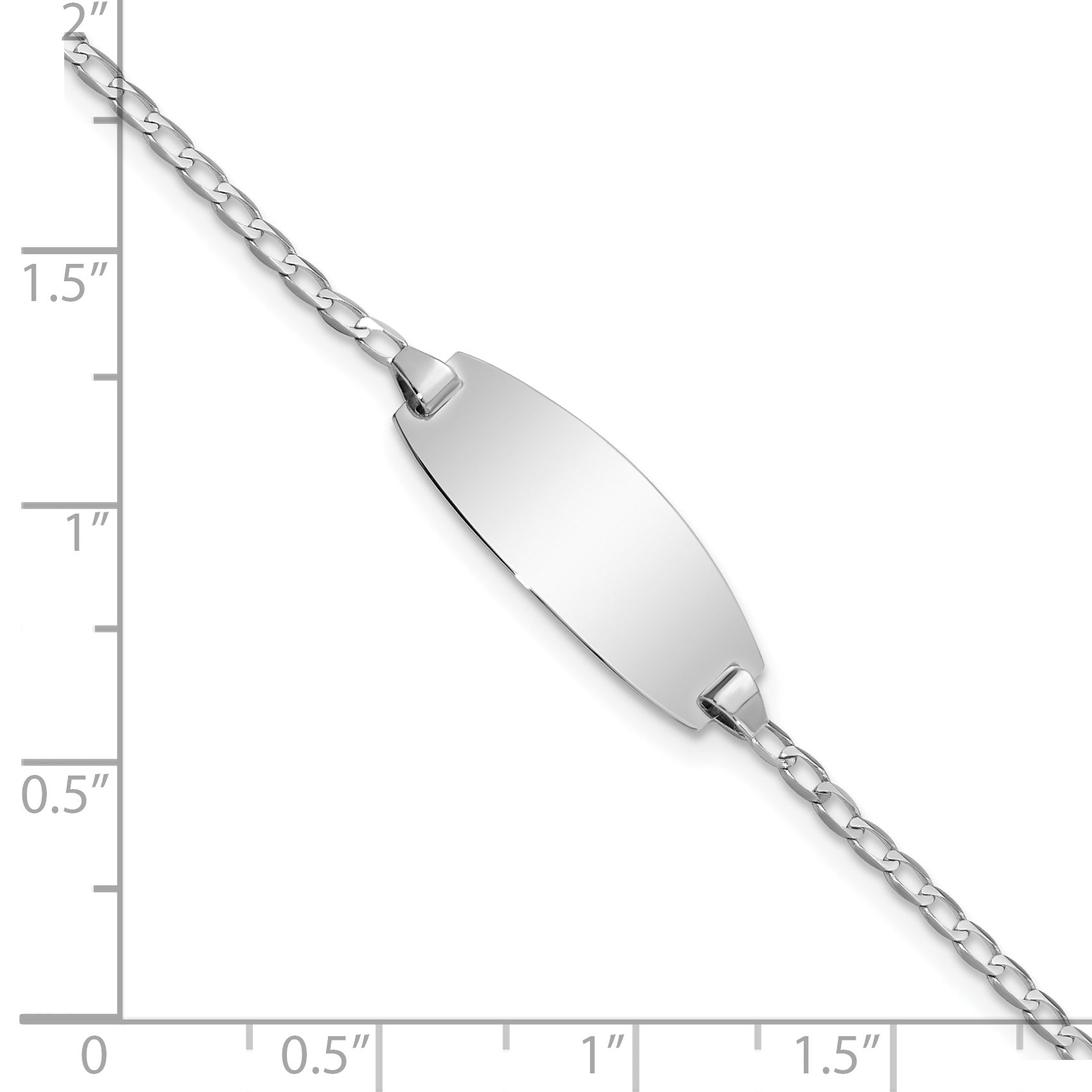 14k White Gold Polished Solid Chain/Solid Plate Curb Link Oval 18.5x8.5mm Plate Baby/Child ID Bracelet
