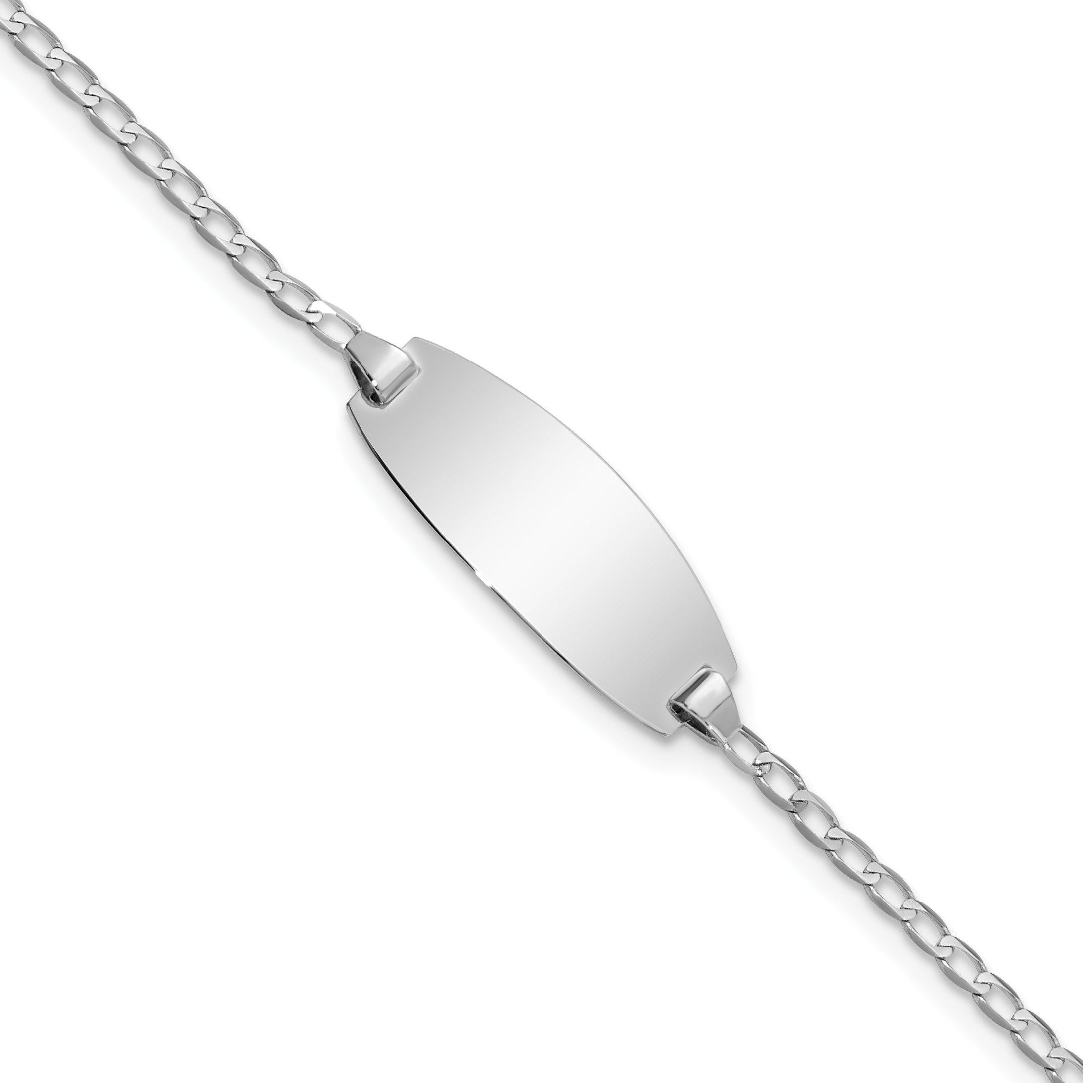 14k White Gold Polished Solid Chain/Solid Plate Curb Link Oval 18.5x8.5mm Plate Baby/Child ID Bracelet