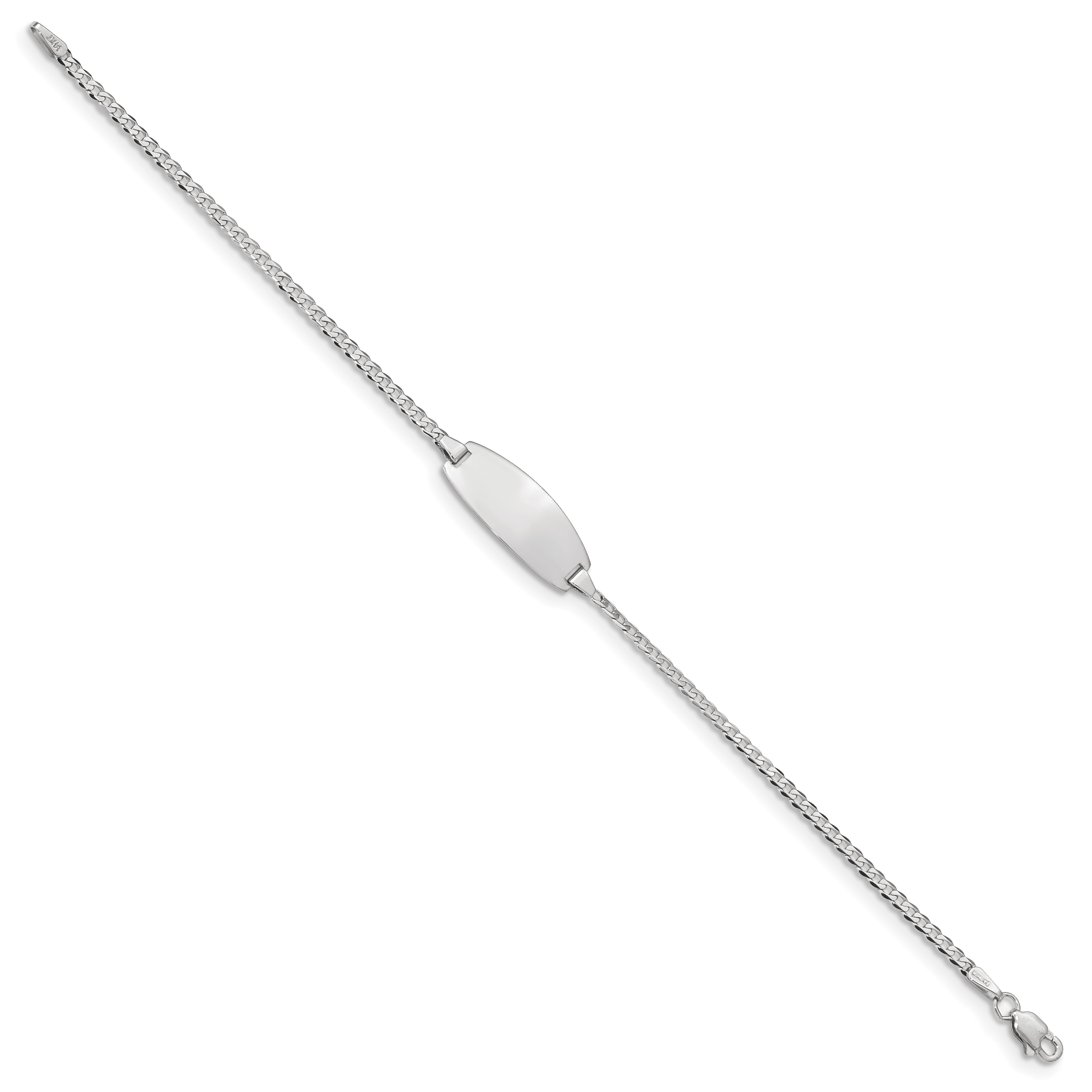 14K White Gold Solid Curb ID Bracelet 1.8mm