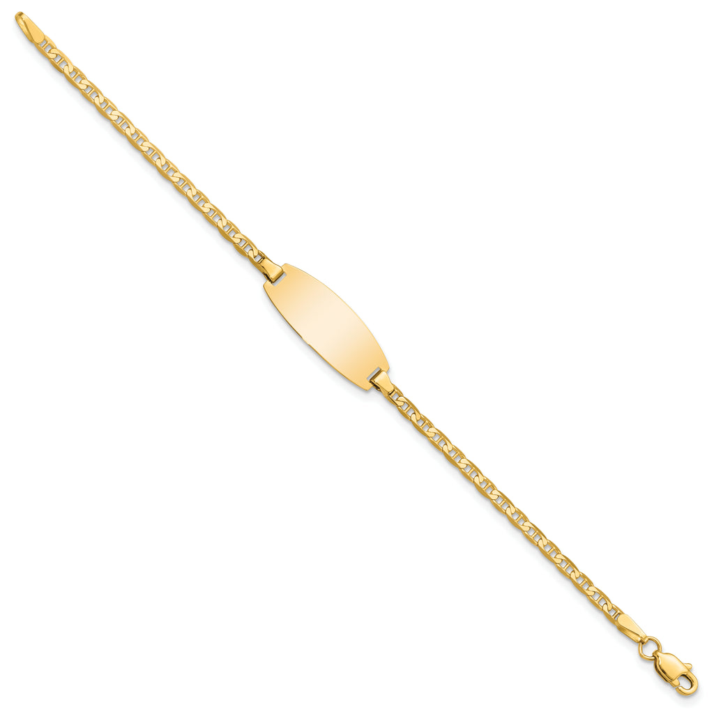 14k Polished Solid Chain/Solid Plate Anchor Link Oval 18.5x8mm Plate Baby/Child ID Bracelet