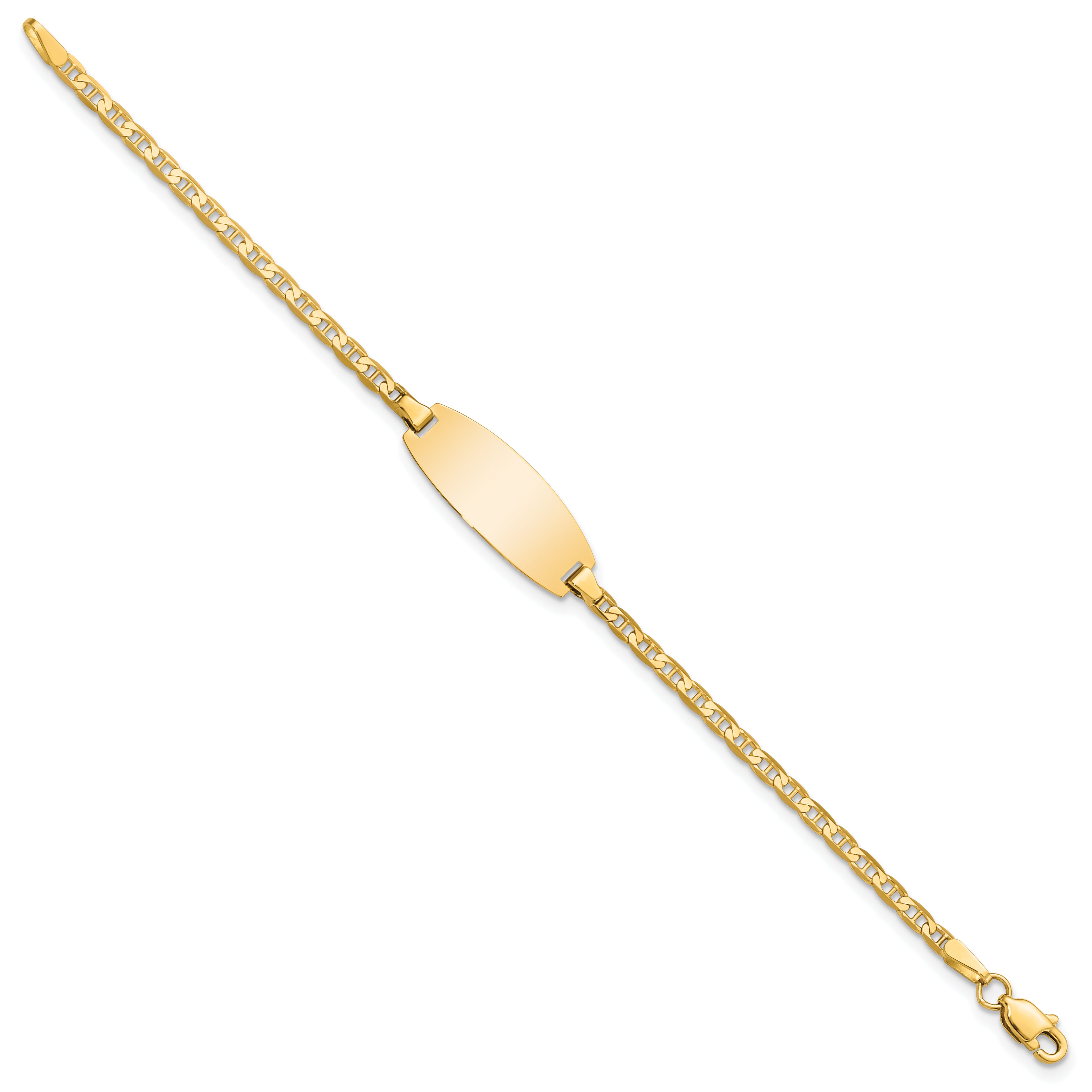 14k Polished Solid Chain/Solid Plate Anchor Link Oval 18.5x8mm Plate Baby/Child ID Bracelet