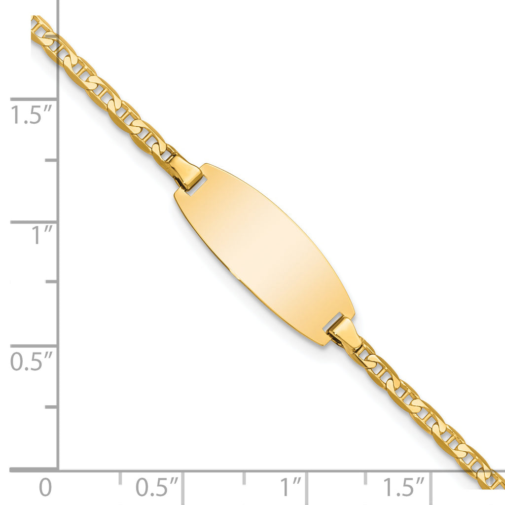 14k Polished Solid Chain/Solid Plate Anchor Link Oval 18.5x8mm Plate Baby/Child ID Bracelet