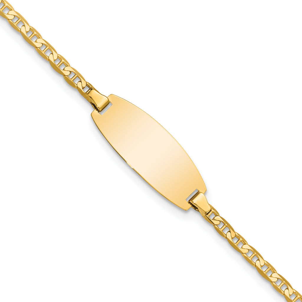 14k Polished Solid Chain/Solid Plate Anchor Link Oval 18.5x8mm Plate Baby/Child ID Bracelet