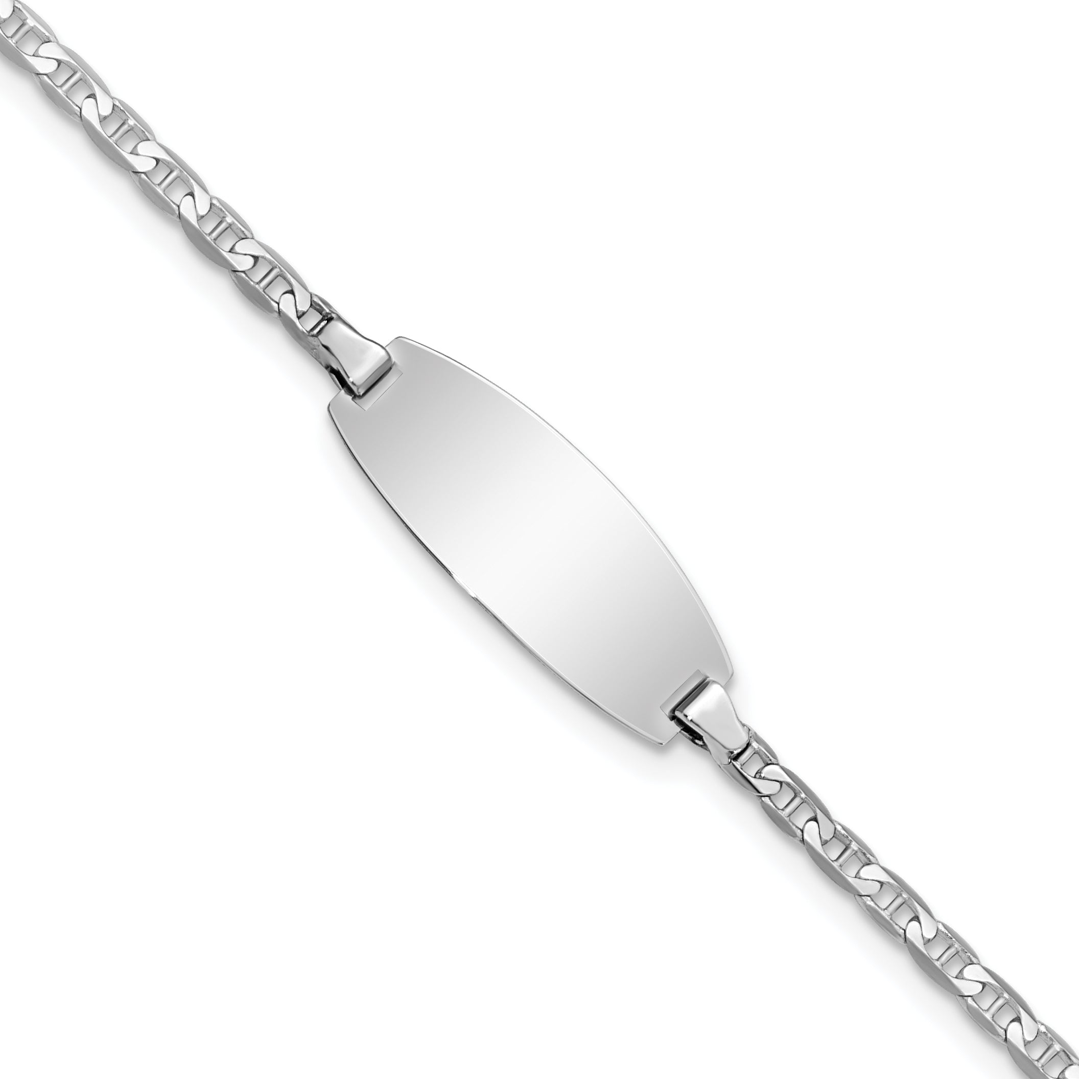 14k White Gold Polished Solid Chain/Solid Plate Anchor Link Oval 18.5x8mm Plate 5.5 inch Baby/Child ID Bracelet Main image