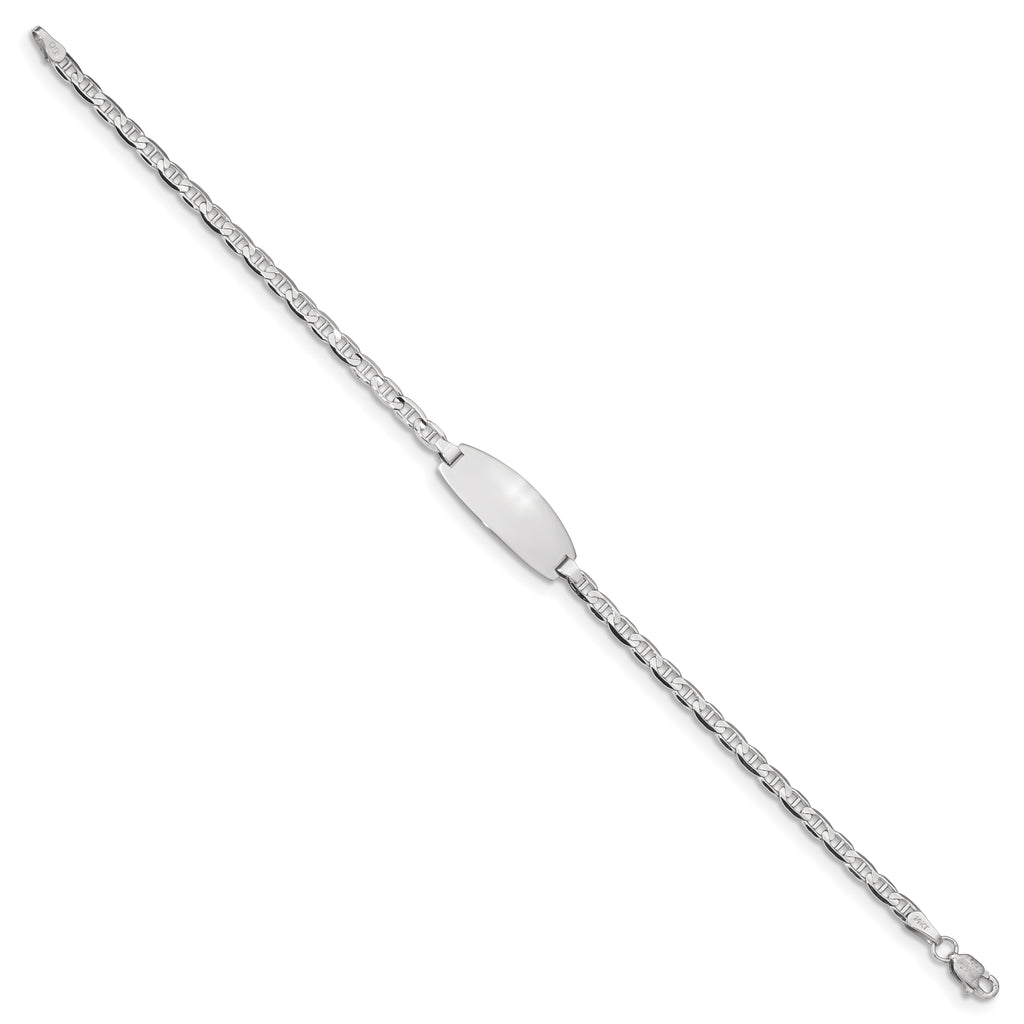 14k White Gold Polished Solid Chain/Solid Plate  Anchor Link Oval 18x8mm Plate 7 inch ID Bracelet