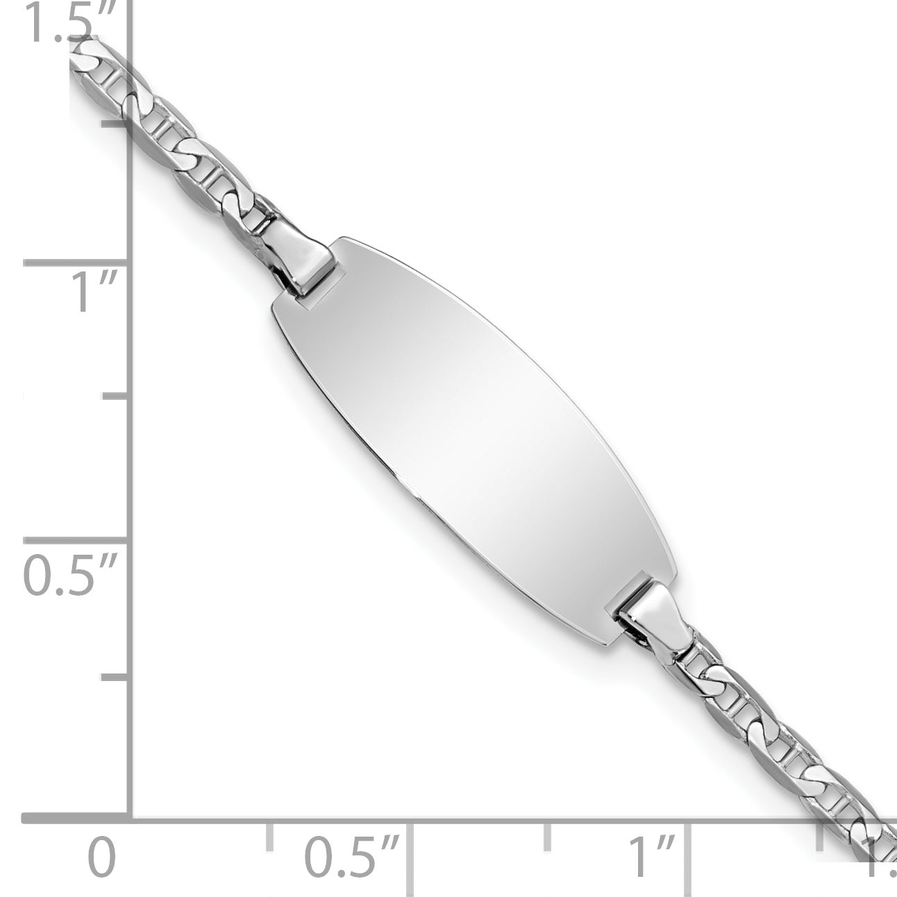 14k White Gold Polished Solid Chain/Solid Plate  Anchor Link Oval 18x8mm Plate 7 inch ID Bracelet
