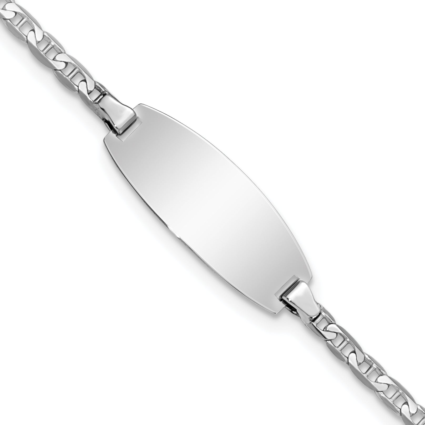 14k White Gold Polished Solid Chain/Solid Plate Anchor Link Oval 18.5x8mm Plate 5.5 inch Baby/Child ID Bracelet Secondary image