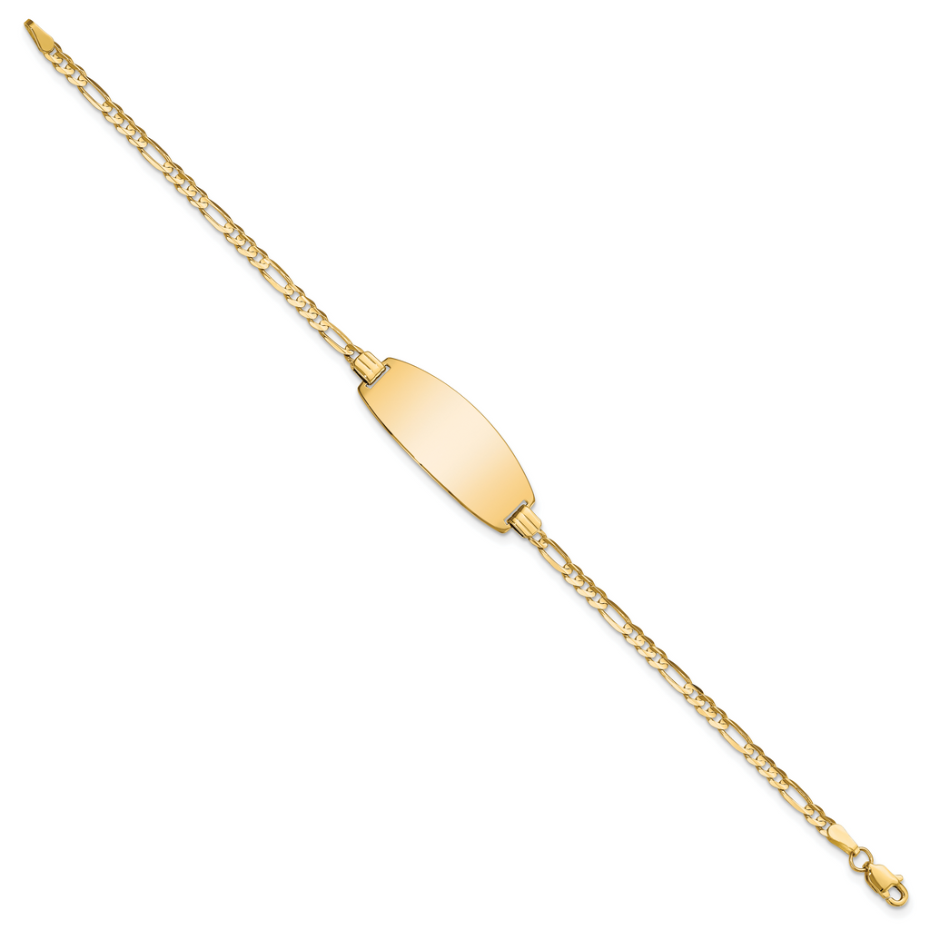 14k Polished Solid Chain/Solid Plate Figaro Link Oval 24x10.5mm Plate 8 inch ID Bracelet