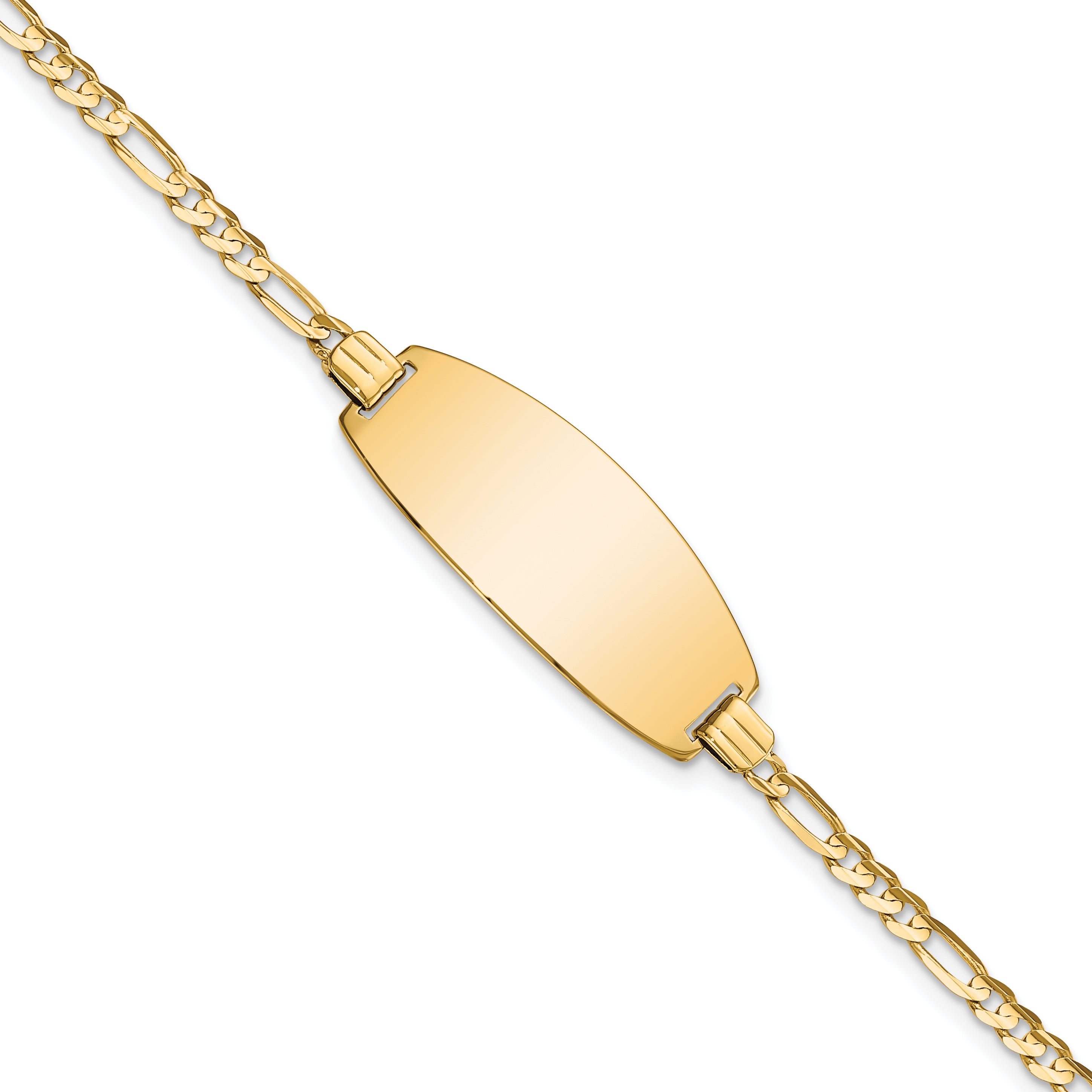 14k Polished Solid Chain/Solid Plate Figaro Link Oval 24x10.5mm Plate 8 inch ID Bracelet Main image