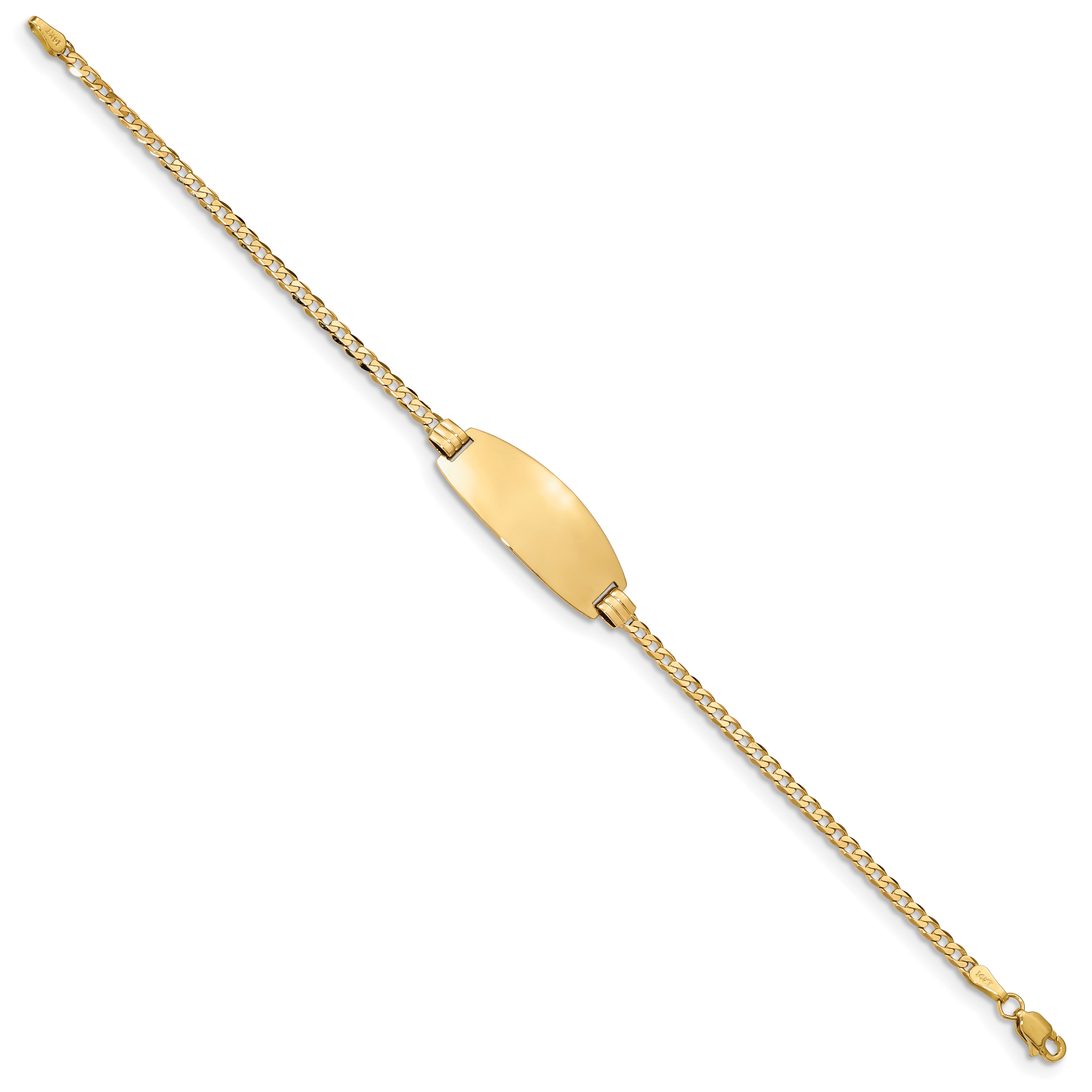 14k Polished Solid Chain/Solid Plate Curb Link Oval 24x10.5mm Plate 7 inch ID Bracelet