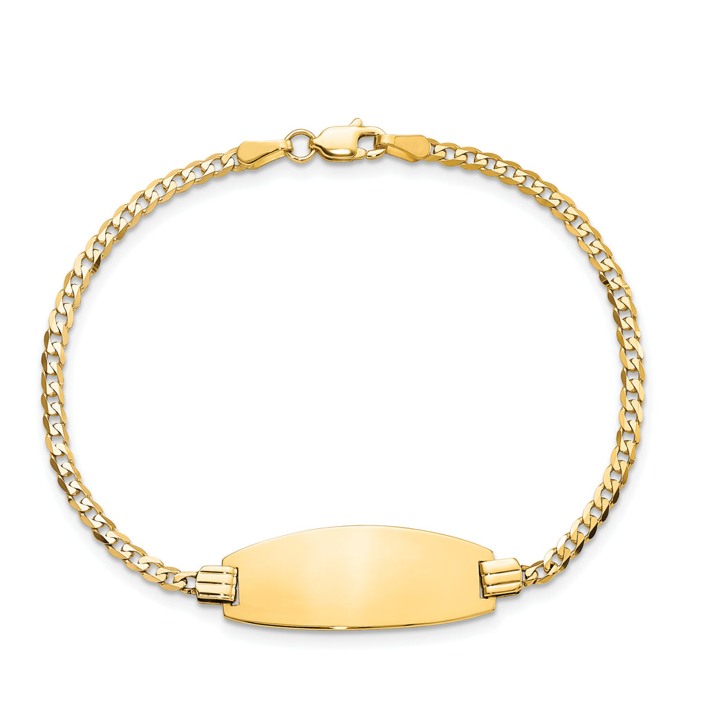 14k Polished Solid Chain/Solid Plate Curb Link Oval 24x10.5mm Plate 7 inch ID Bracelet