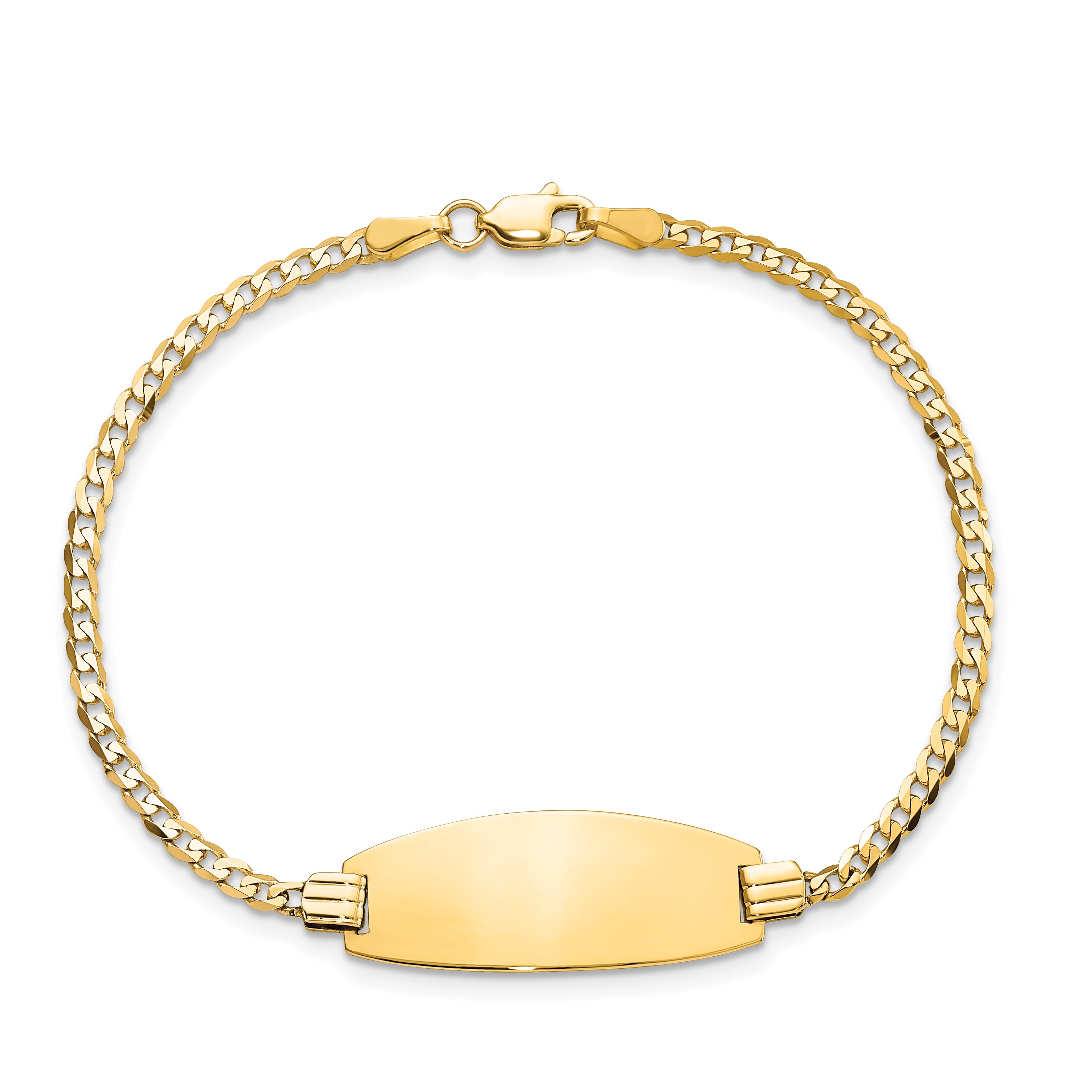 14k Polished Solid Chain/Solid Plate Curb Link Oval 24x10.5mm Plate 7 inch ID Bracelet