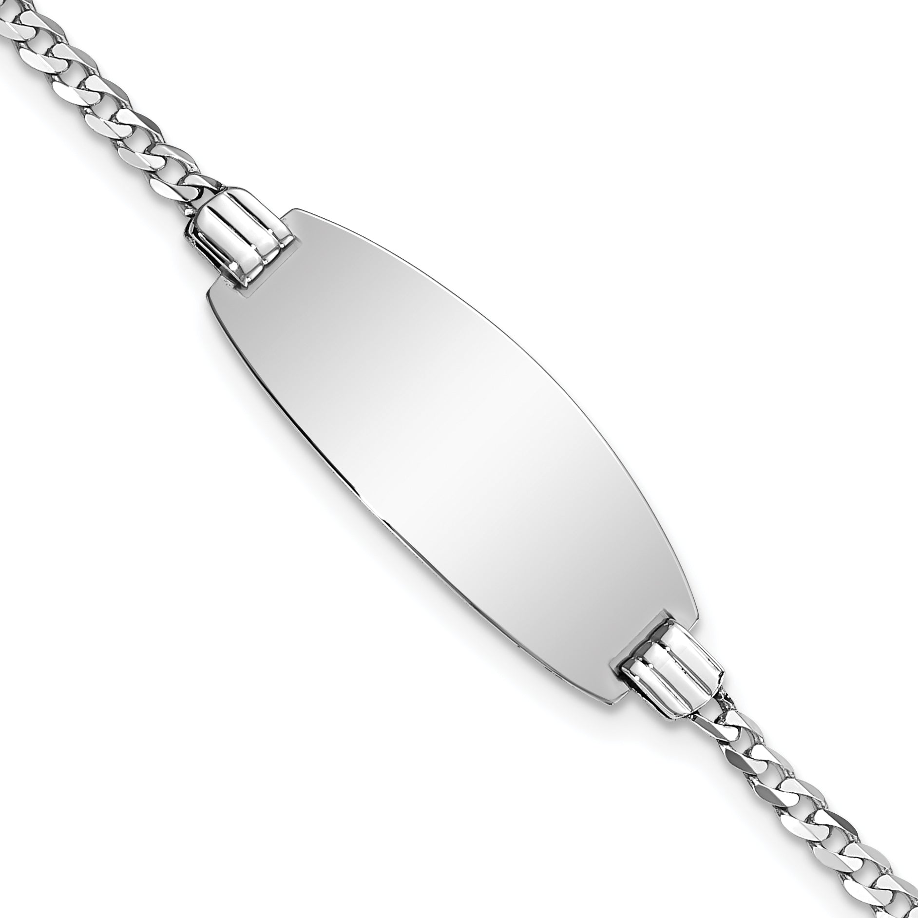 14k White Gold Polished Solid Chain/Solid Plate Curb Link Oval 24x10.5mm Plate 7 inch ID Bracelet Main image