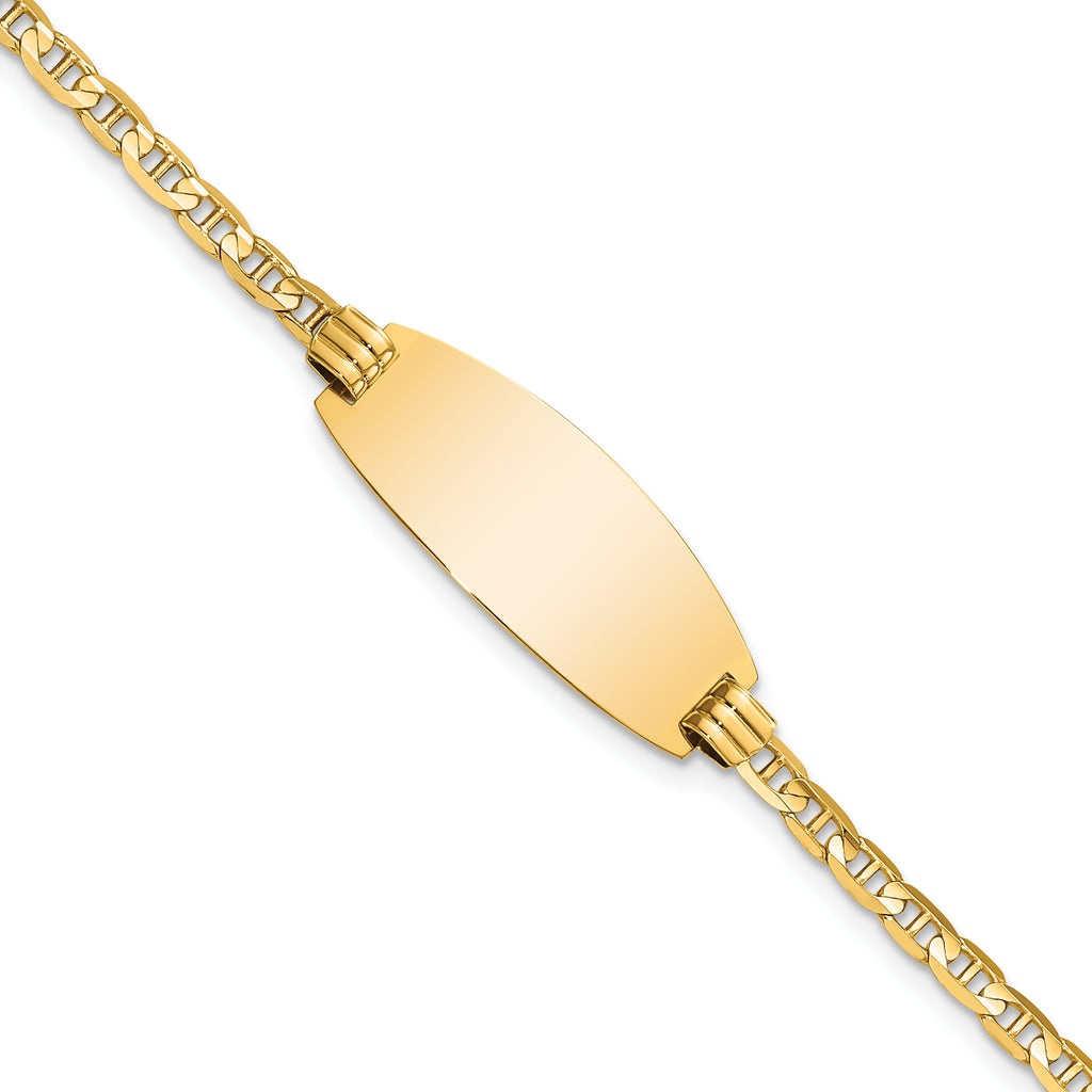 14k Polished Solid Chain/Solid Plate Anchor Link Oval 24x10.5mm Plate 7 inch ID Bracelet