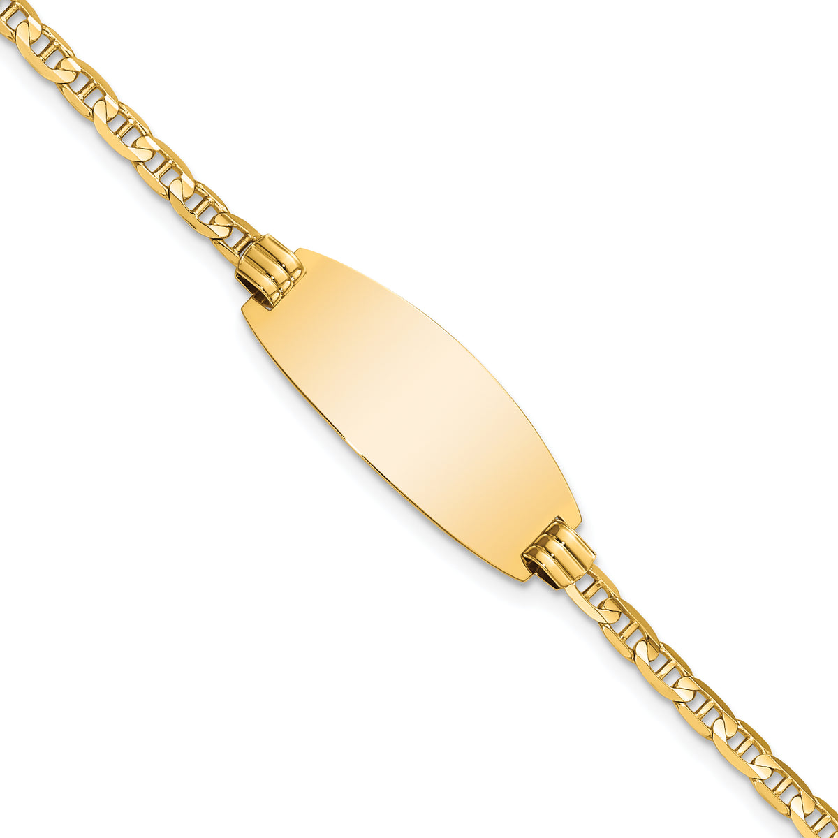 14k Polished Solid Chain/Solid Plate Anchor Link Oval 24x10.5mm Plate 7 inch ID Bracelet