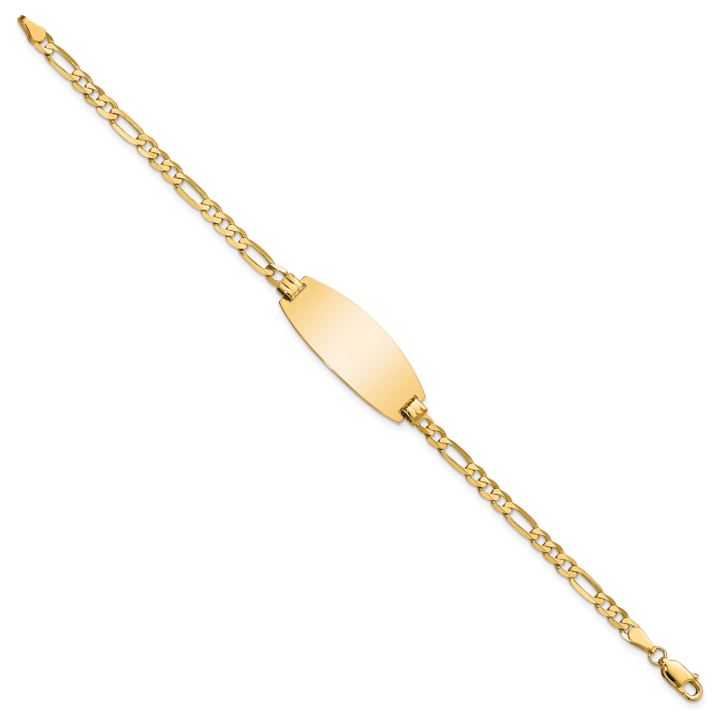 14k Polished Solid Chain/Solid Plate Figaro Link Oval 27x11.5mm Plate 8 inch ID Bracelet
