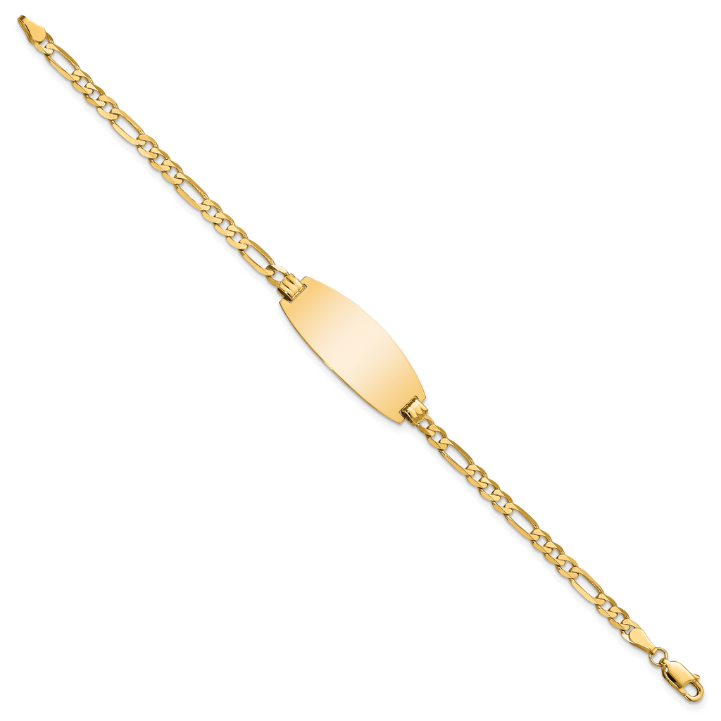14k Polished Solid Chain/Solid Plate Figaro Link Oval 27x11.5mm Plate 8 inch ID Bracelet