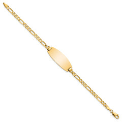 14k Polished Solid Chain/Solid Plate Figaro Link Oval 27x11.5mm Plate 8 inch ID Bracelet