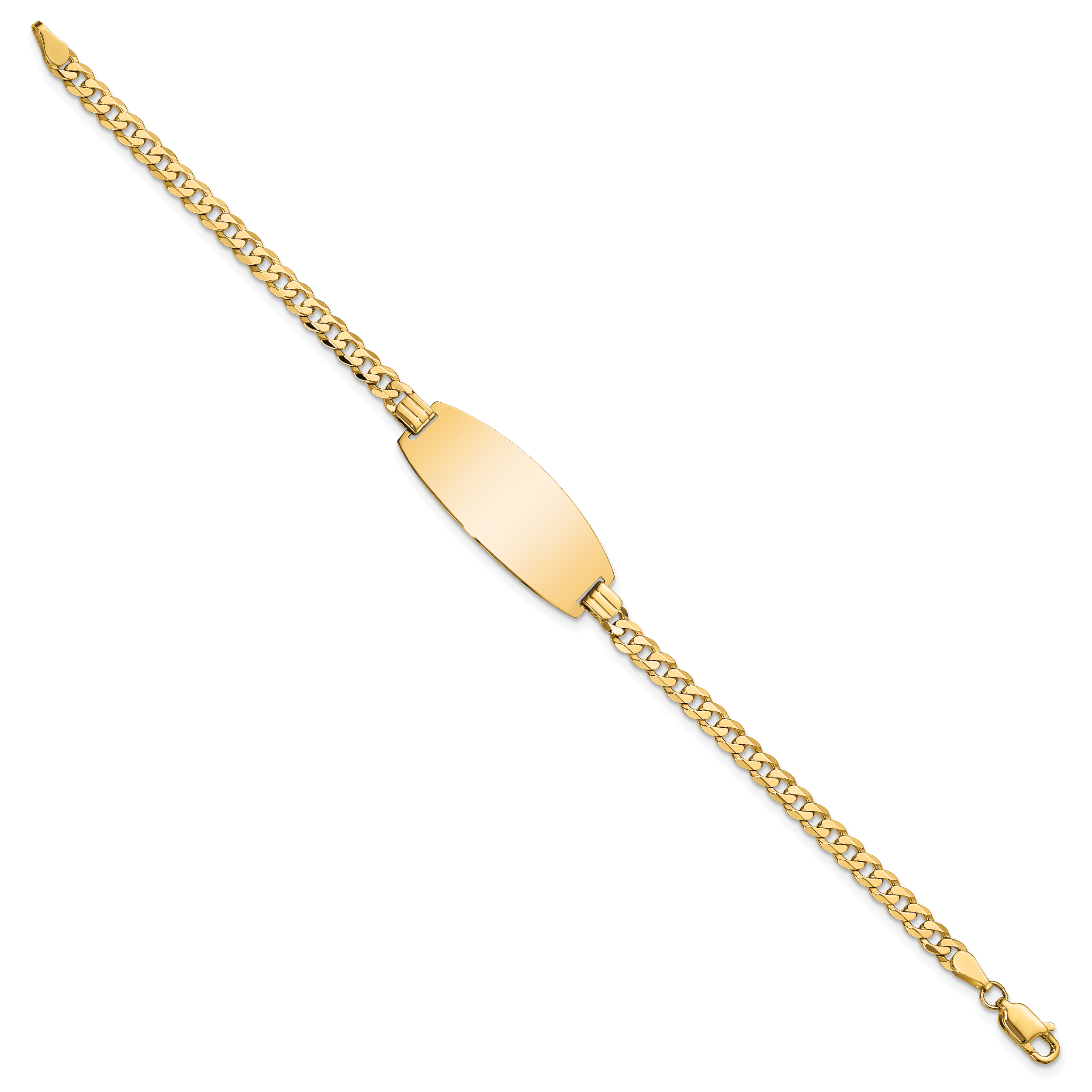14k Polished Solid Chain/Solid Plate Curb Link Oval 27x11.5mm Plate 8 inch ID Bracelet