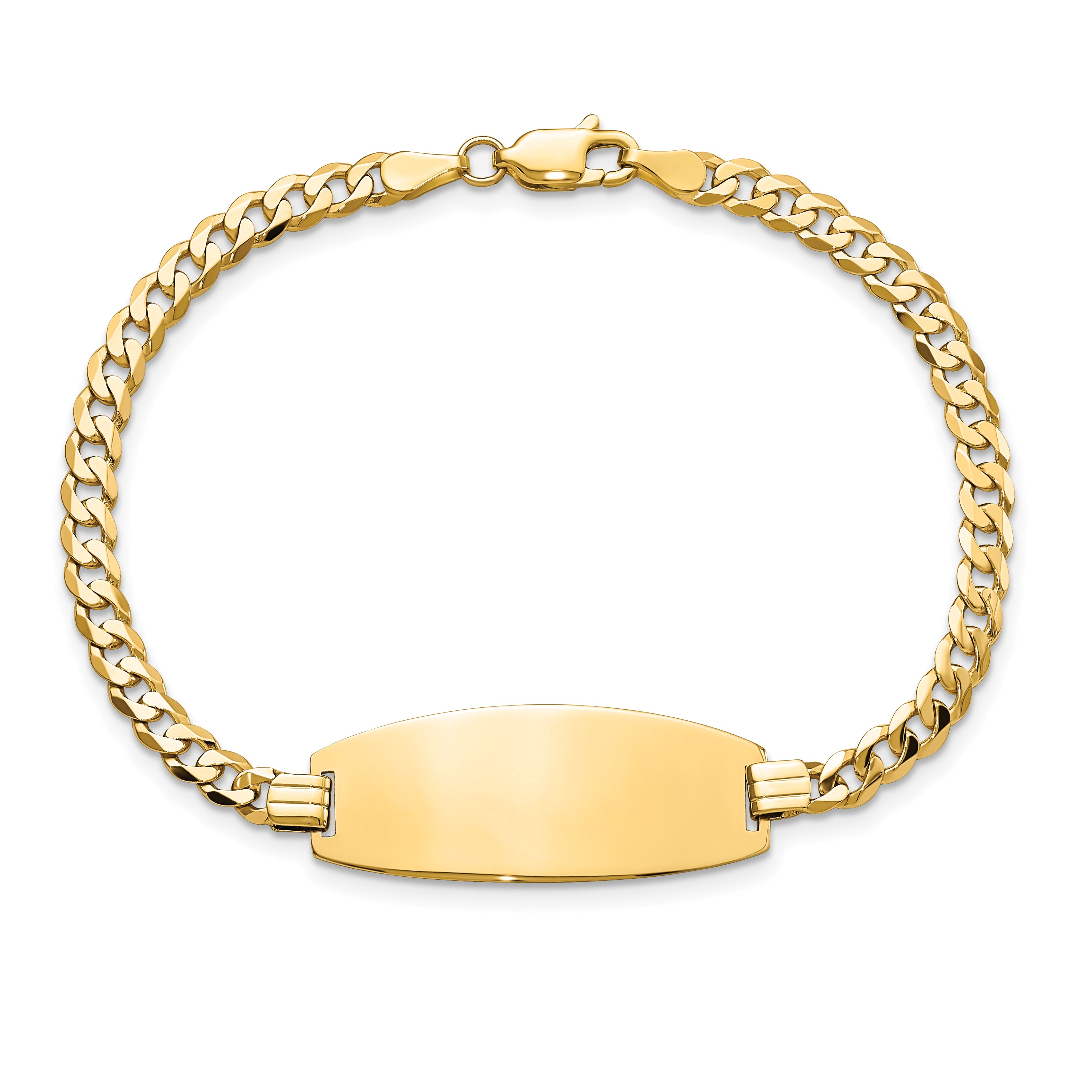 14k Polished Solid Chain/Solid Plate Curb Link Oval 27x11.5mm Plate 8 inch ID Bracelet