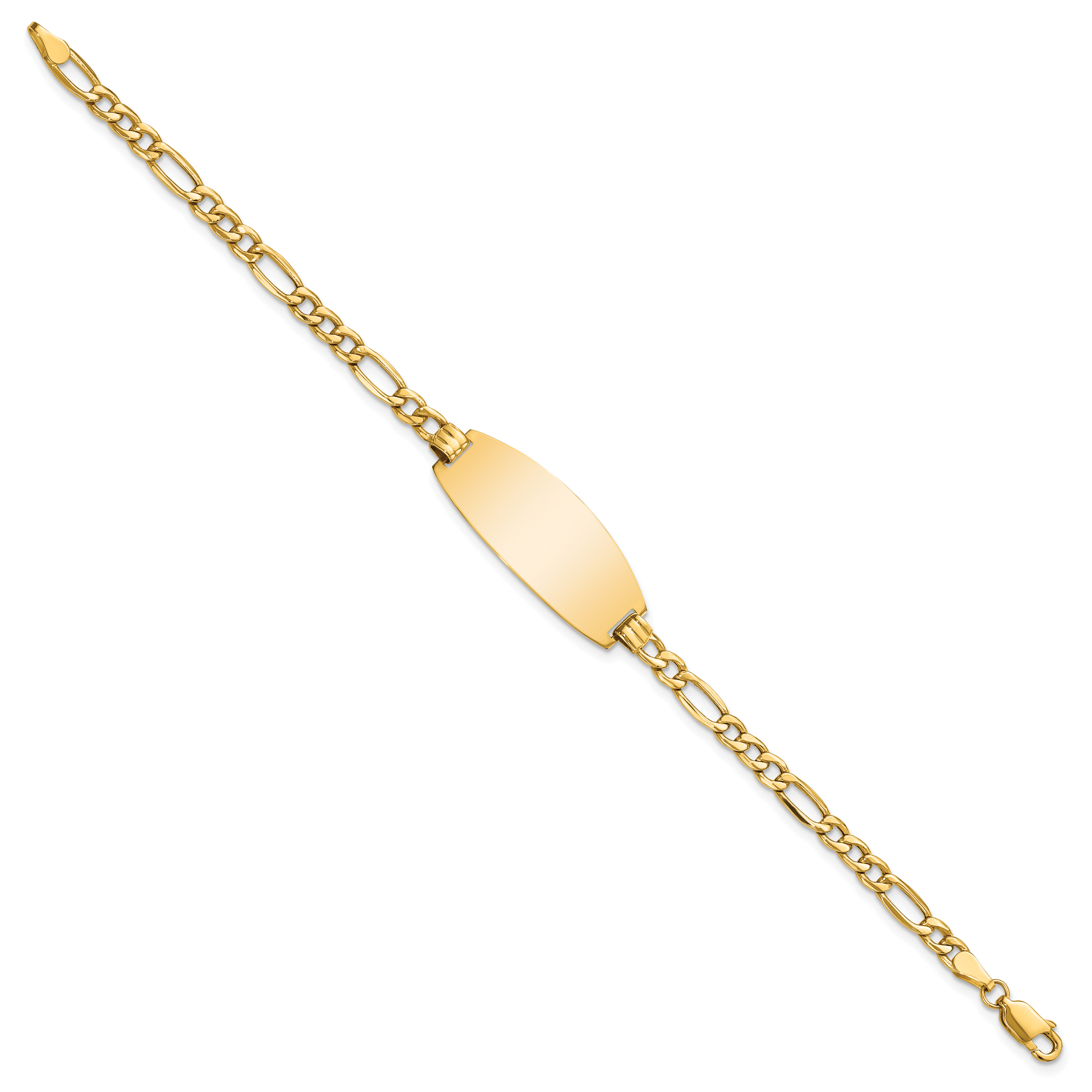 14k Polished Semi-Solid Chain/Solid Plate Figaro Link Oval 26.5x11.5mm Plate 8 inch ID Bracelet Secondary image