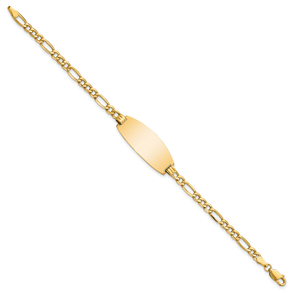14k Polished Semi-Solid Chain/Solid Plate Figaro Link Oval 26.5x11.5mm Plate 8 inch ID Bracelet