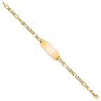 14k Polished Semi-Solid Chain/Solid Plate Figaro Link Oval 26.5x11.5mm Plate 7 inch ID Bracelet