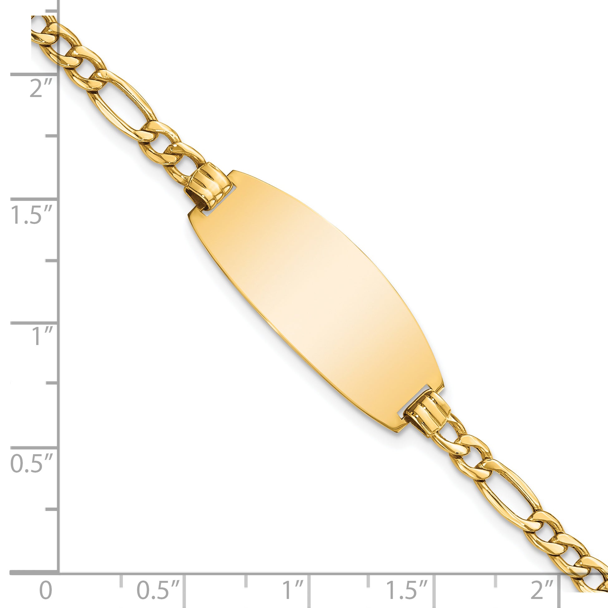 14k Polished Semi-Solid Chain/Solid Plate Figaro Link Oval 26.5x11.5mm Plate 7 inch ID Bracelet