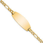 14k Polished Semi-Solid Chain/Solid Plate Figaro Link Oval 26.5x11.5mm Plate 7 inch ID Bracelet