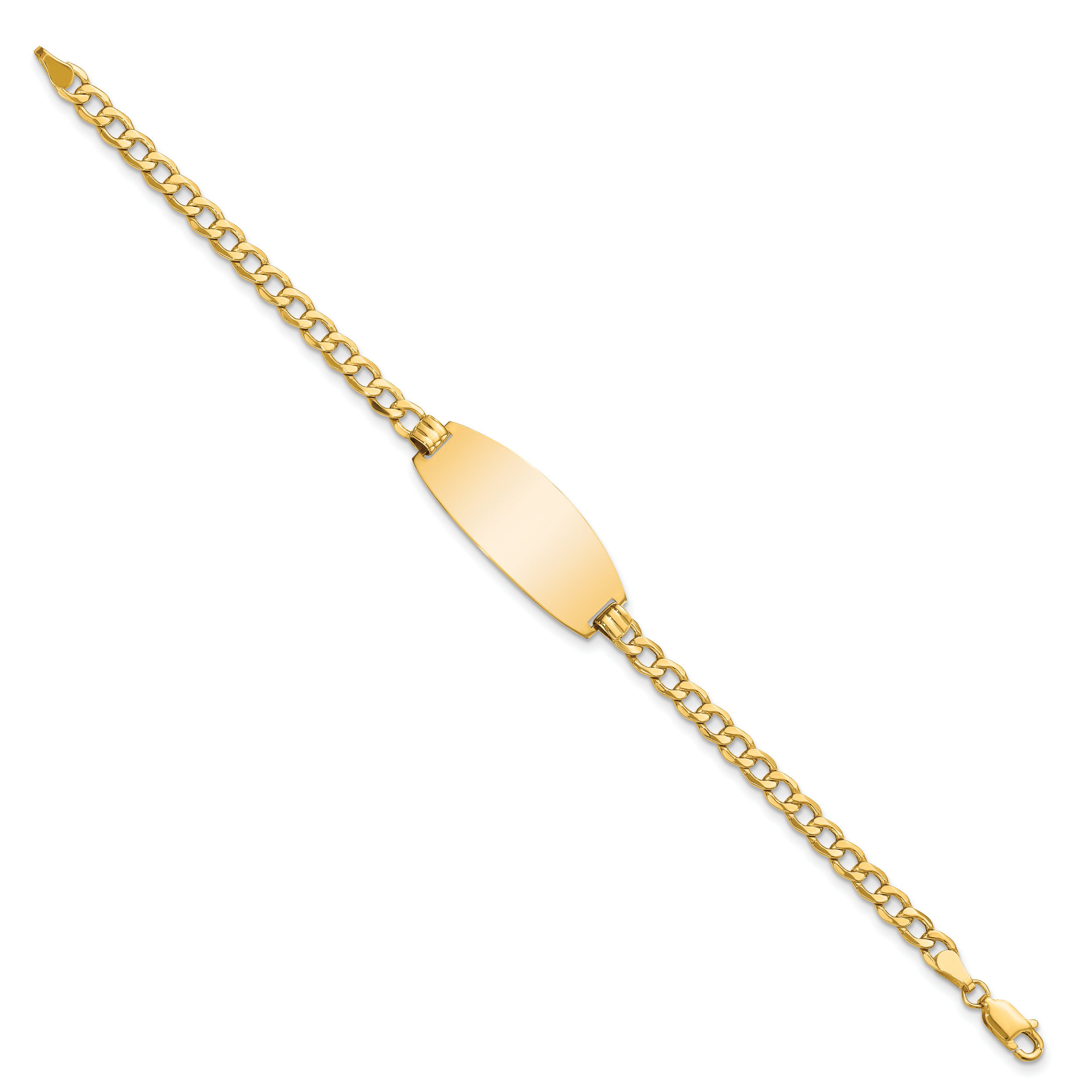 14k Polished Semi-Solid Chain/Solid Plate Curb Link Oval 27x11.5mm Plate 8 inch ID Bracelet Secondary image