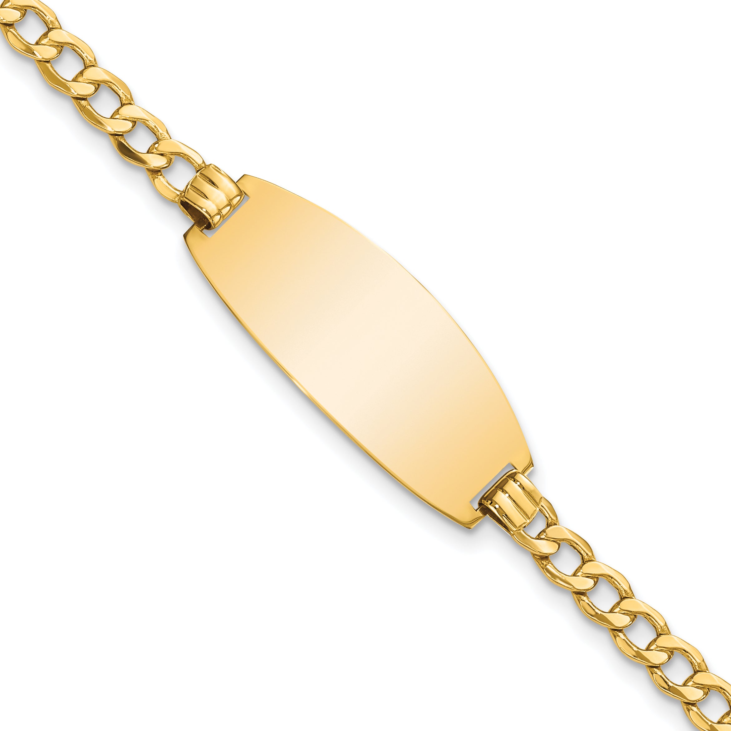 14k Polished Semi-Solid Chain/Solid Plate Curb Link Oval 27x11.5mm Plate 8 inch ID Bracelet Main image