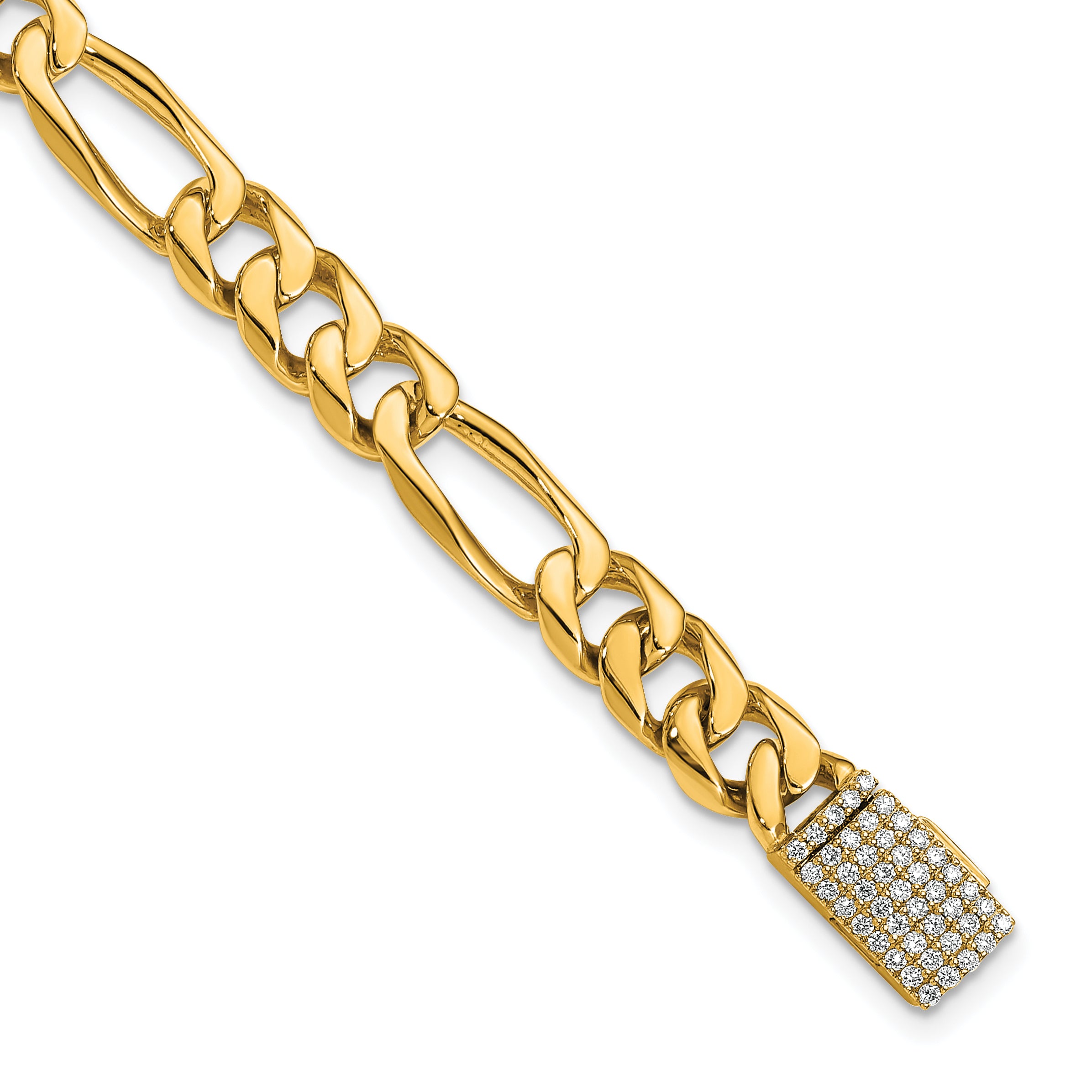 14k 1/2 carat Lab Grown Diamond VS+ F+ 8 inch 7mm Hand-Polished Figaro Link Bracelet