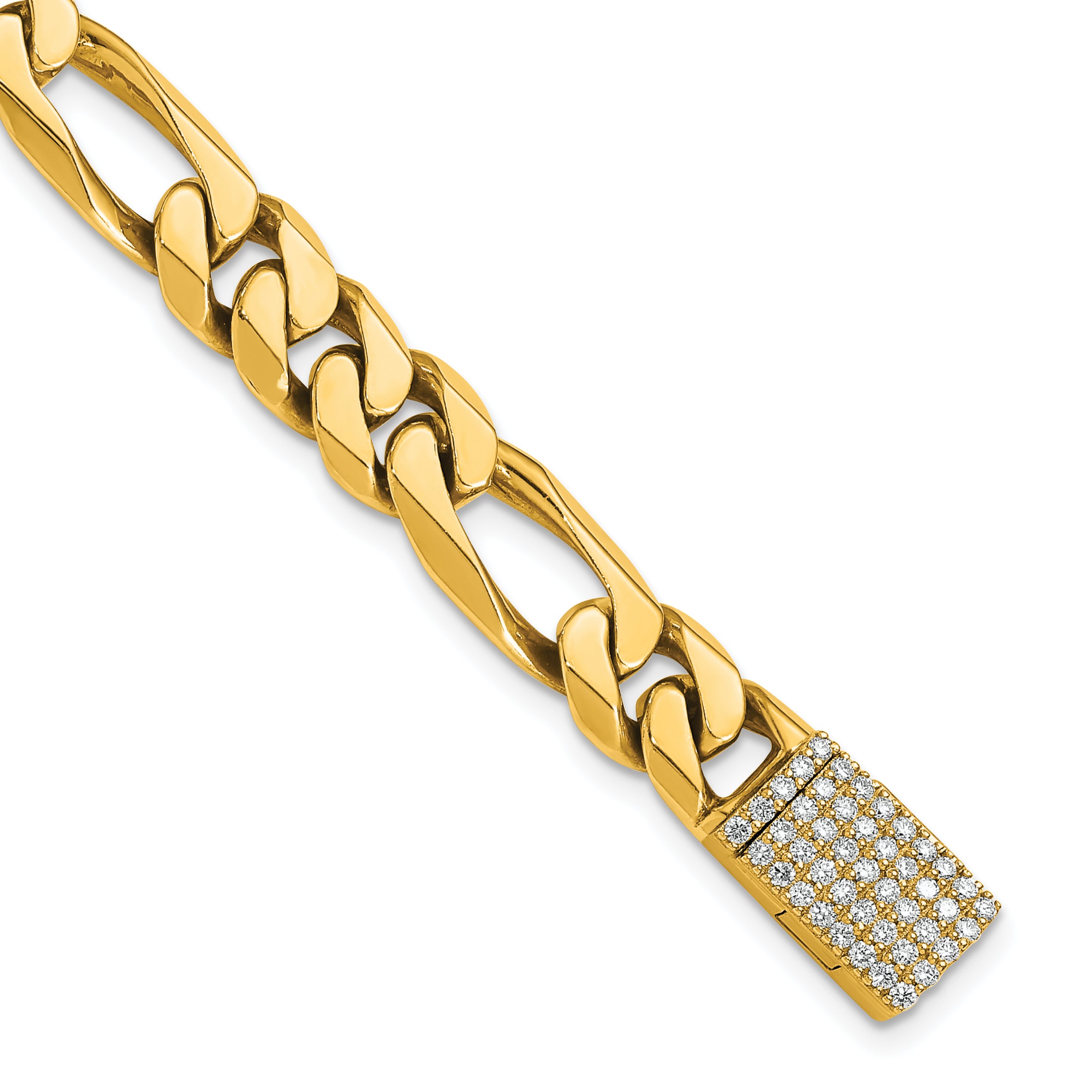 14k 7/8 carat Lab Grown Diamond VS+ F+ 8 inch 8mm Hand-Polished Figaro Link Bracelet