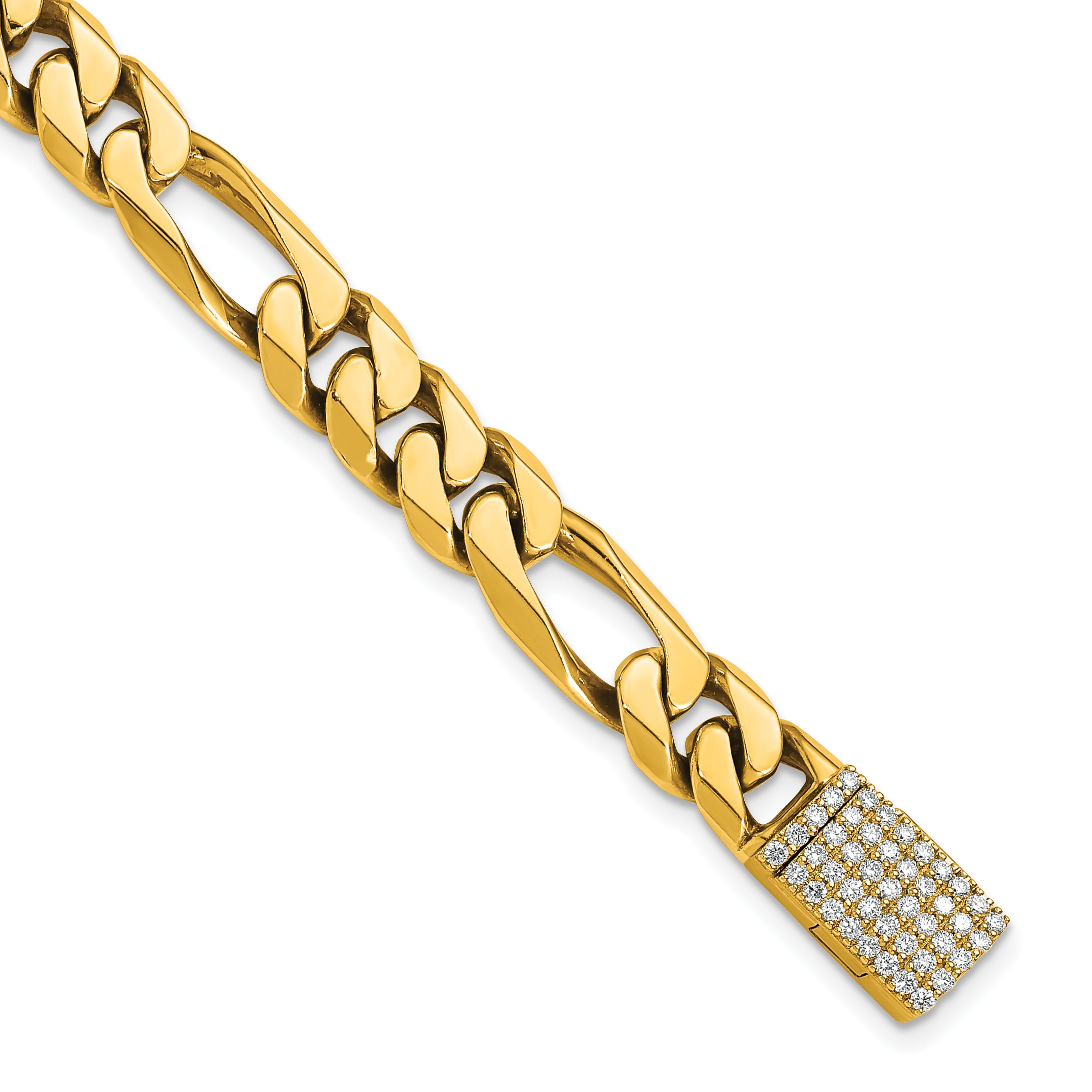 14k 7/8 carat Lab Grown Diamond VS+ F+ 9 inch 8mm Hand-Polished Figaro Link Bracelet