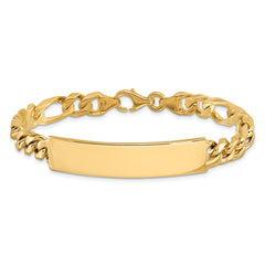 14k Hand-polished Solid Chain/Solid Plate Figaro Link 47x9mm Plate 8 inch ID Bracelet