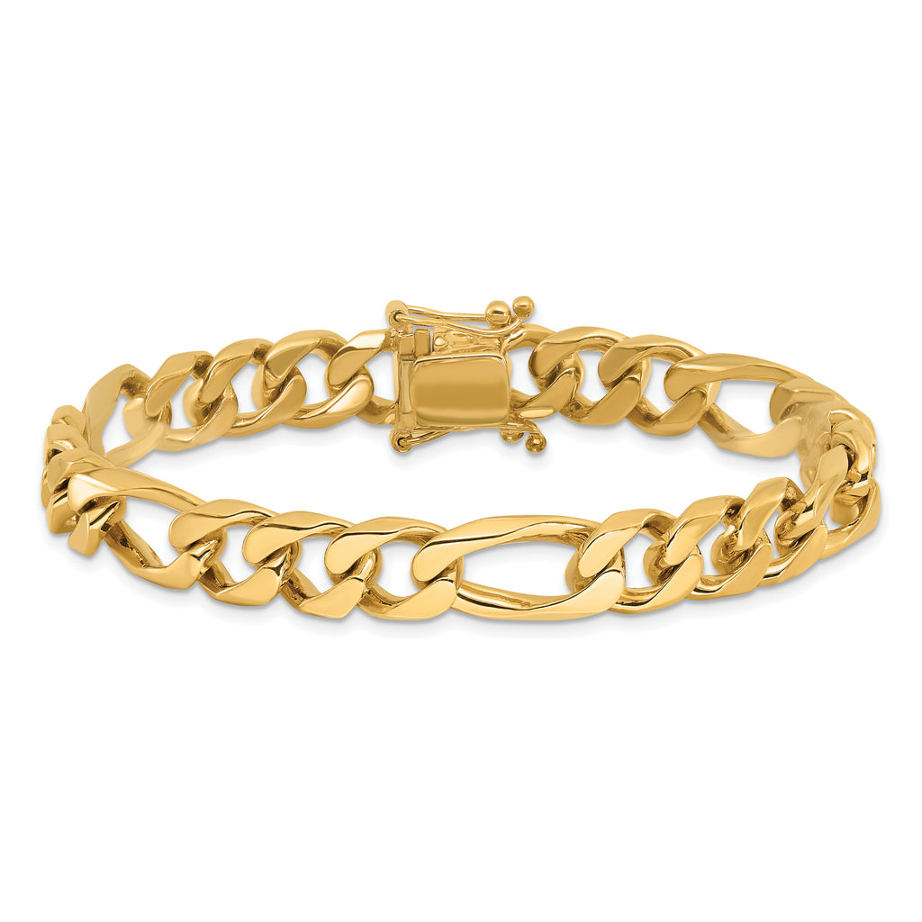 14K 8 inch 9mm Hand Polished Figaro Link with Box Catch Clasp Bracelet