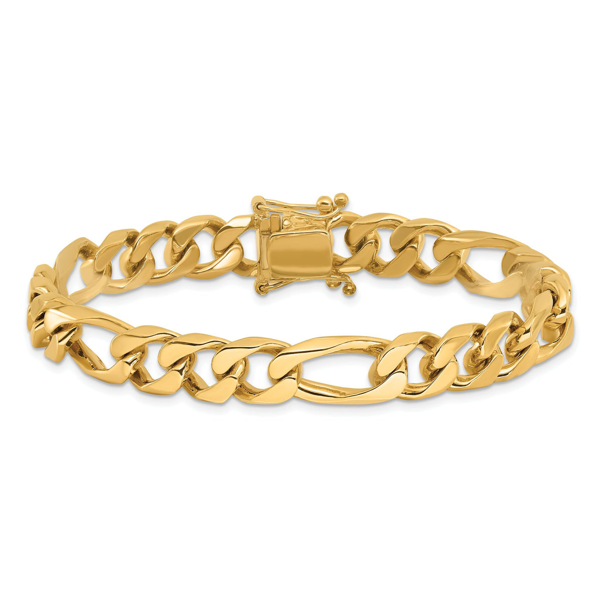 14K 8 inch 9mm Hand Polished Figaro Link with Box Catch Clasp Bracelet - Sophia Jewelers