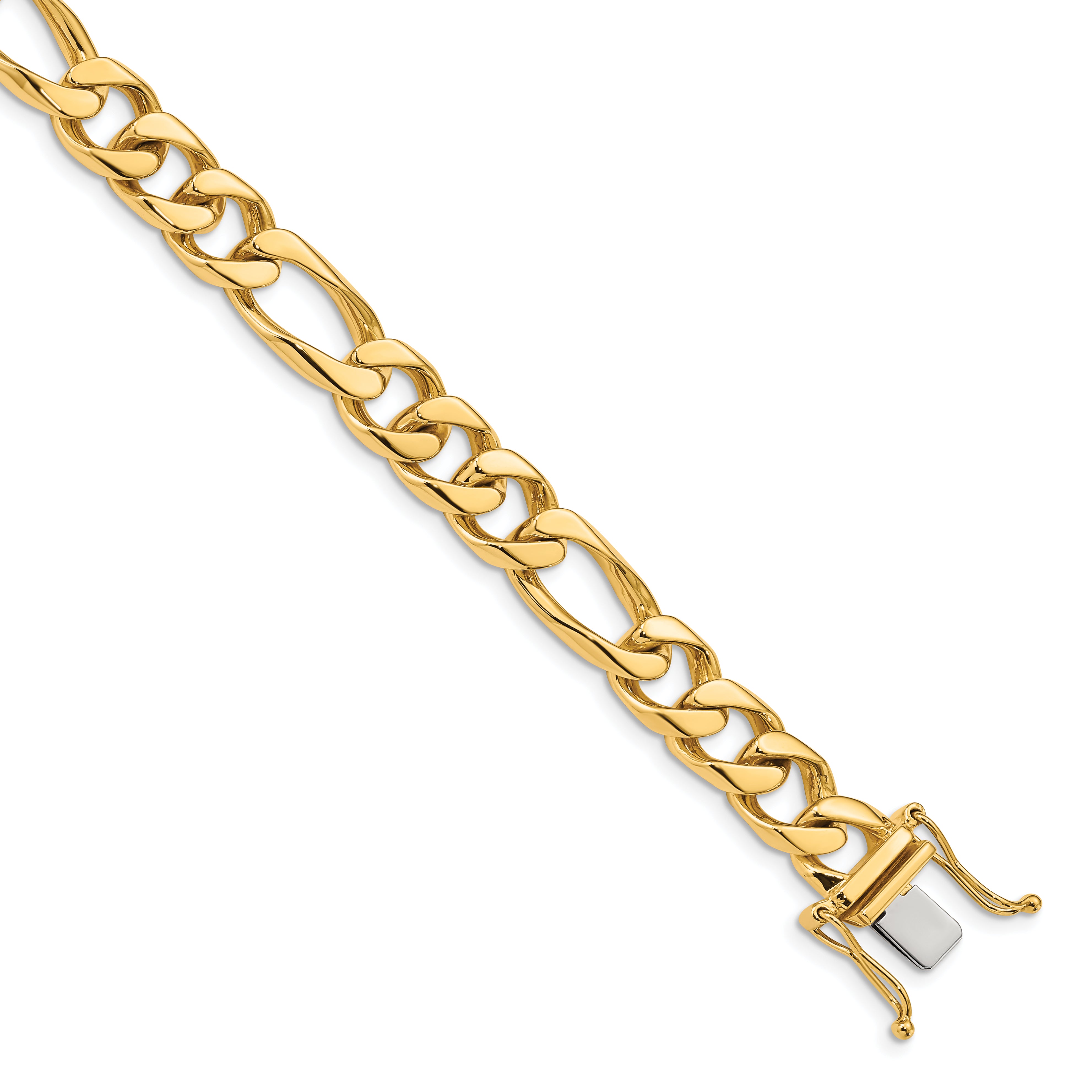14K 8 inch 9mm Hand Polished Figaro Link with Box Catch Clasp Bracelet Main image