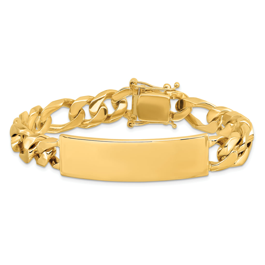 14k Hand-polished Solid Chain/Solid Plate Figaro Link 48x11mm Plate 8.5 inch ID Bracelet