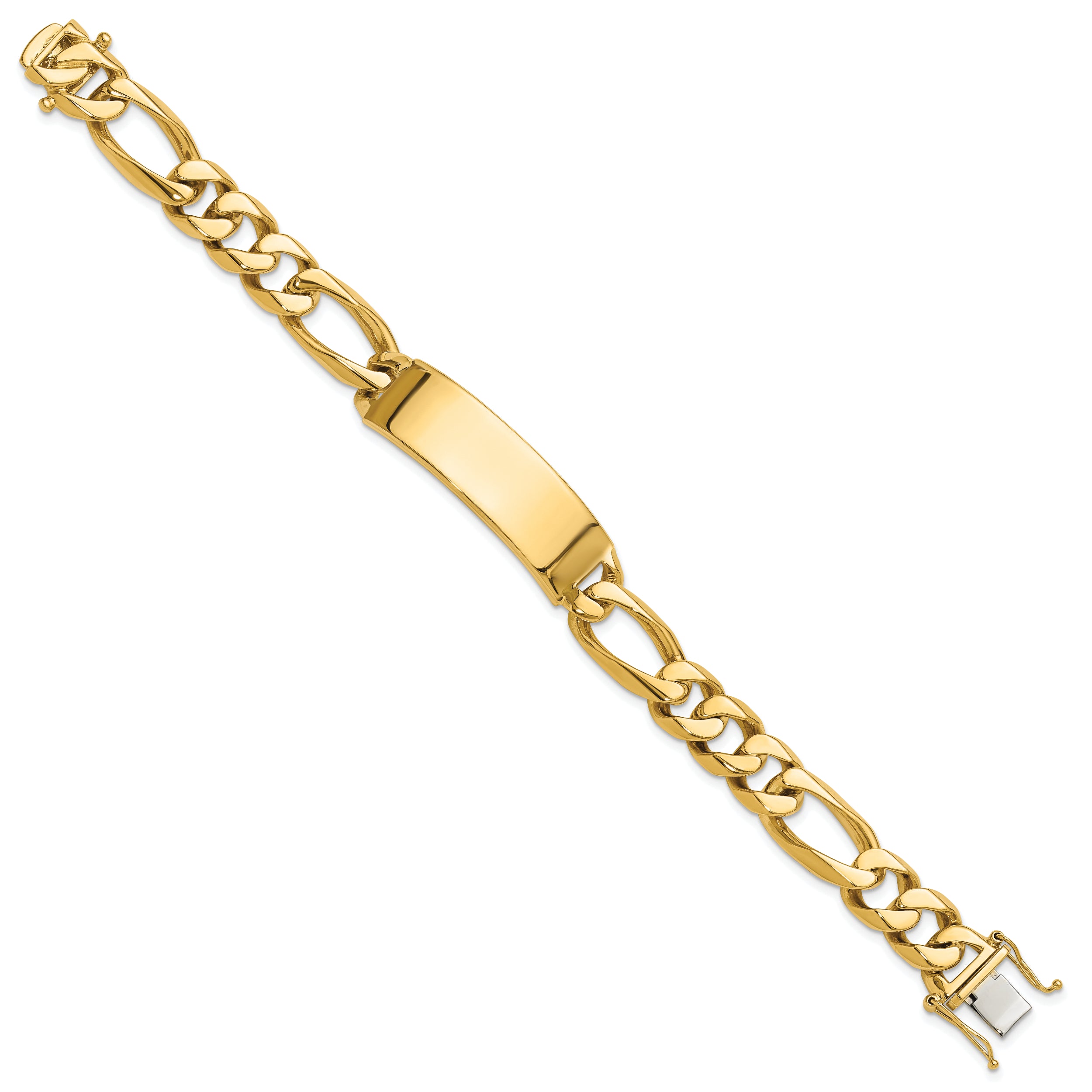 14k Hand-polished Solid Chain/Solid Plate Figaro Link 48x15mm Plate 8.5 inch ID Bracelet