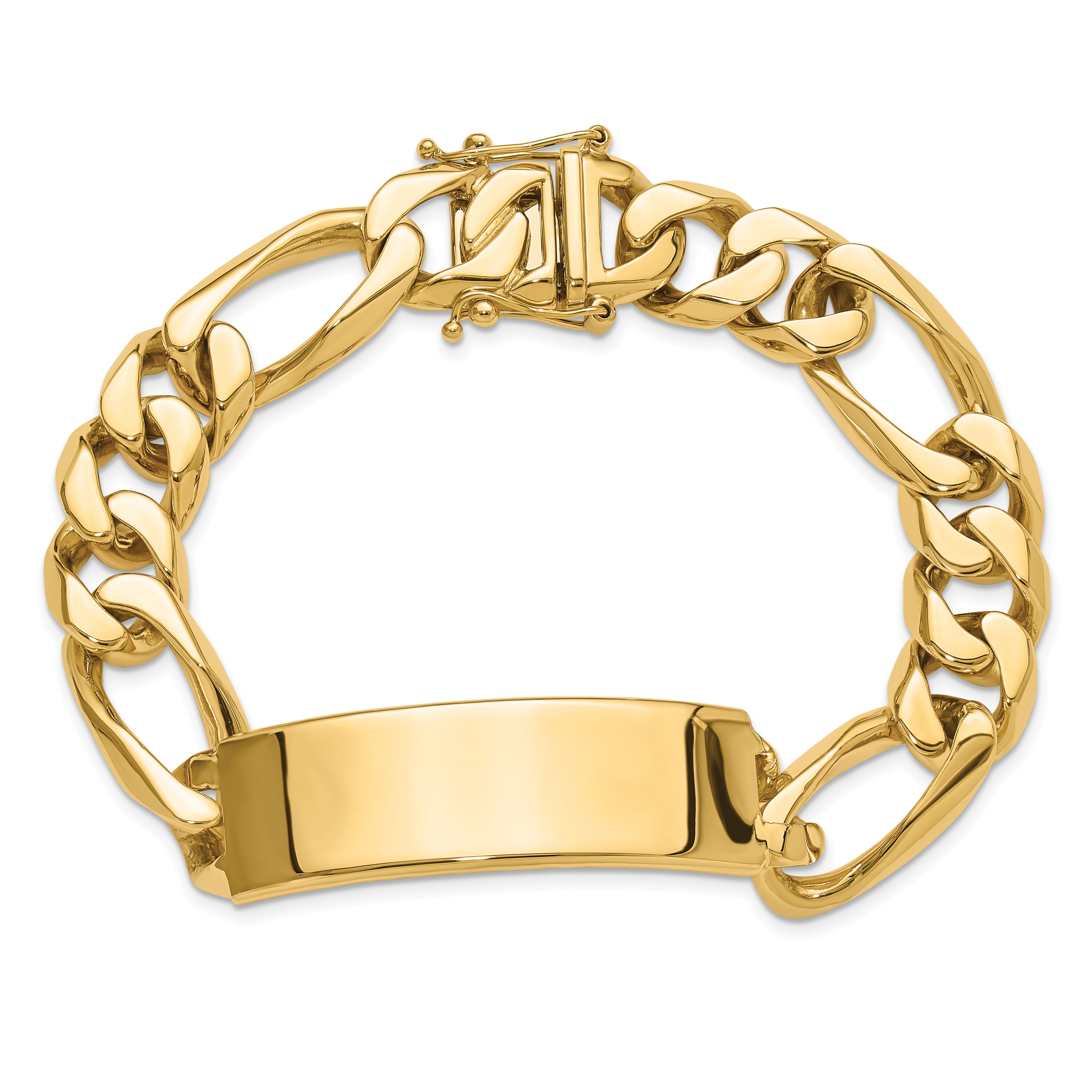 14k Hand-polished Solid Chain/Solid Plate Figaro Link 48x15mm Plate 8.5 inch ID Bracelet